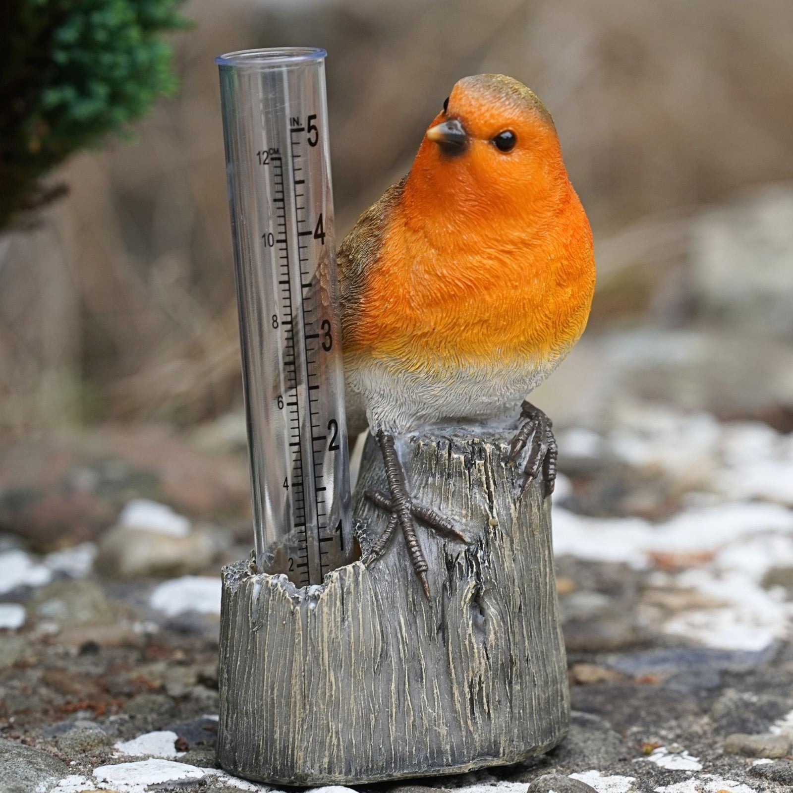 Robin Rain Gauge Resin Ornament