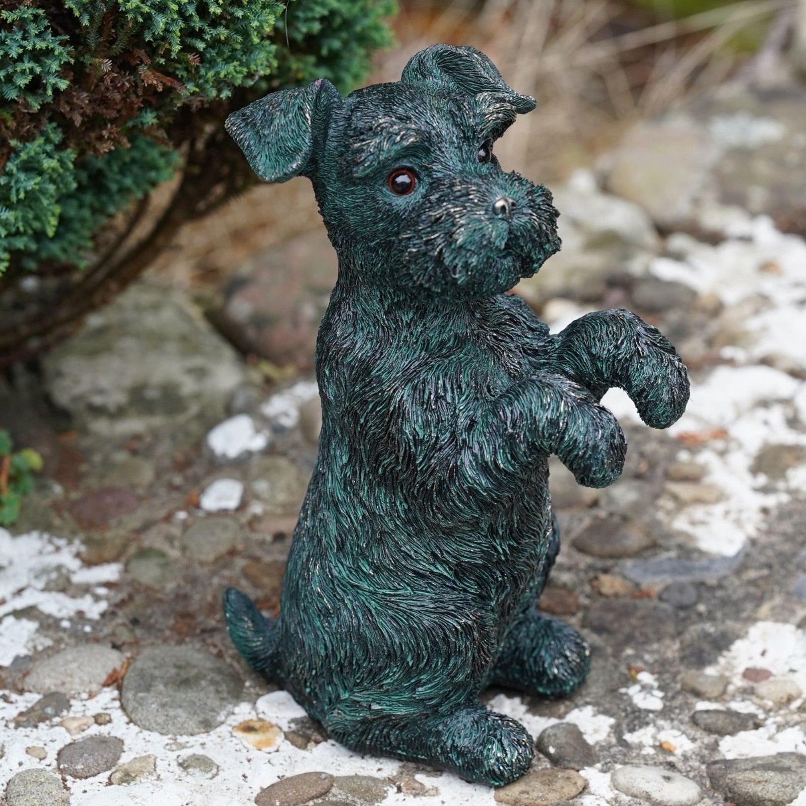 Begging Terrier Resin Puppy Dog Statue | Bronze Finish