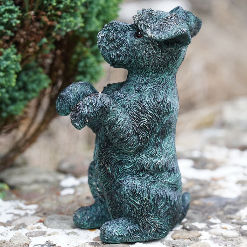 Begging Terrier Resin Puppy Dog Statue | Bronze Finish