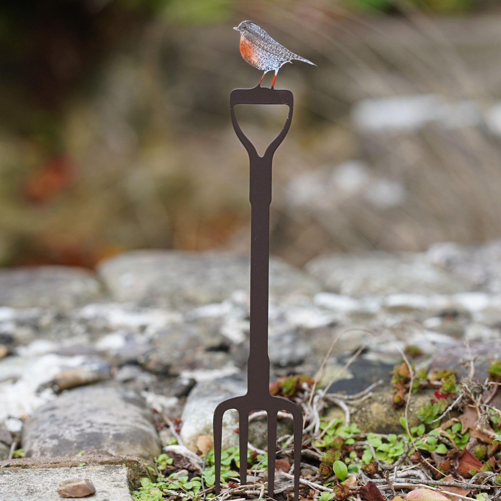 Set of 3 Mini Robin on Fork | Metal Garden Stake
