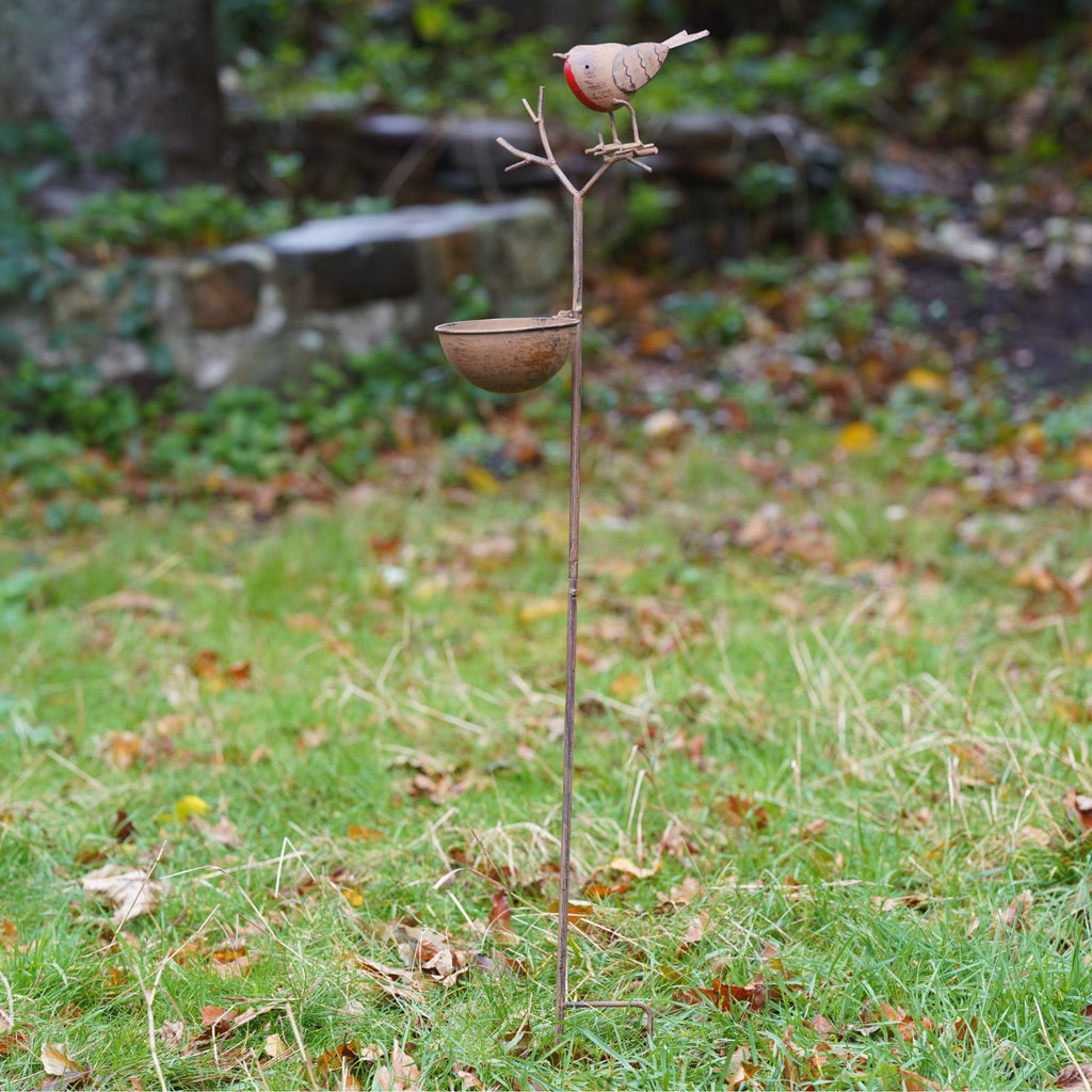 Robin on Twig Bird Feeder | Metal Garden Ornament
