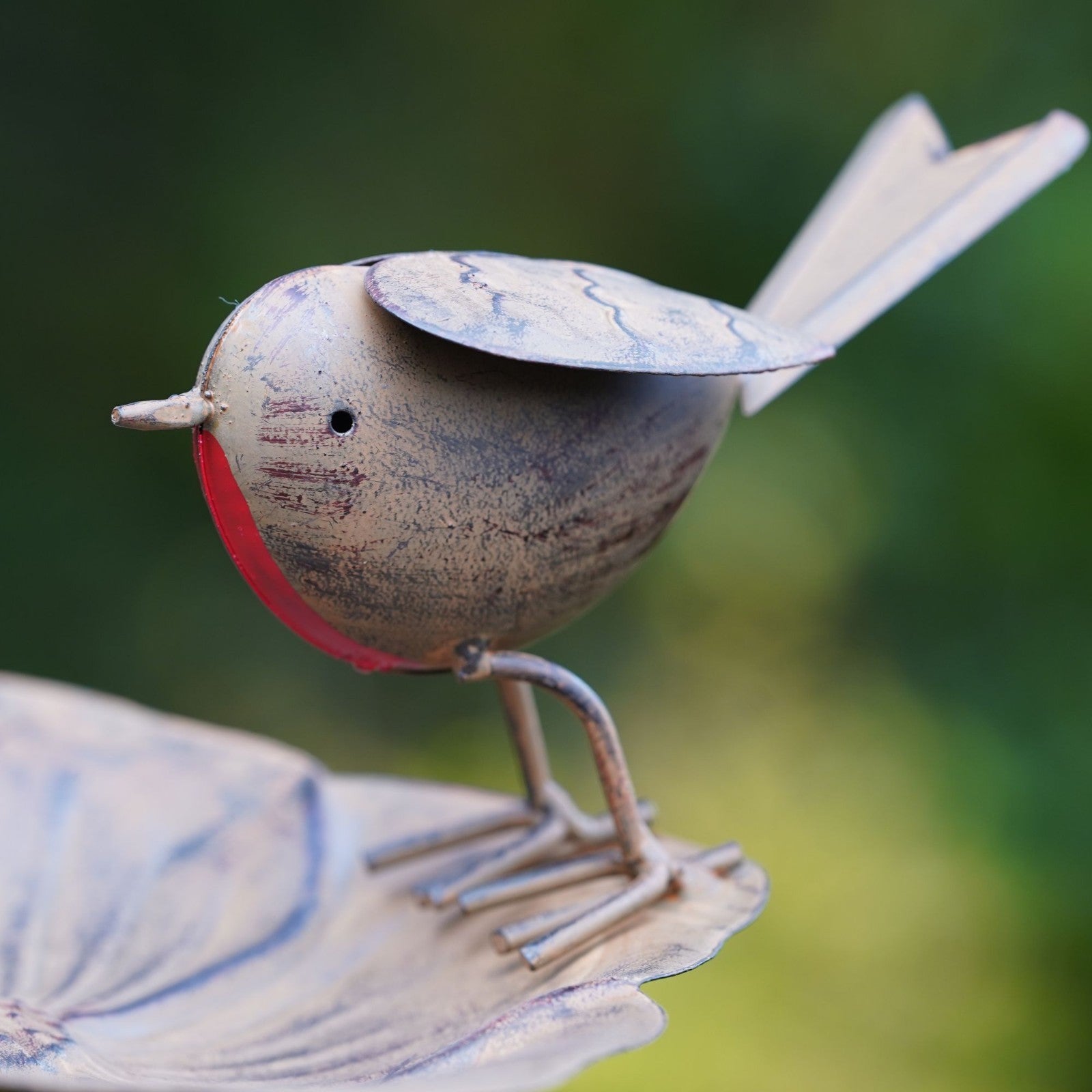 121cm Robin on Flower Birdbath | Metal Garden Ornament