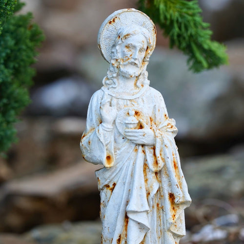 Cast Iron Jesus Statue | Antique Finish Religious Garden Ornament