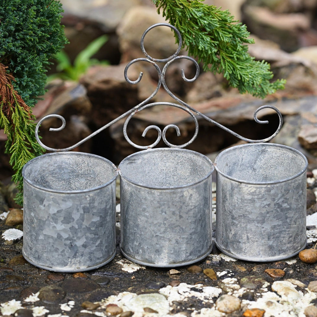 Trio of Zinc Planters Hanging Metal Flower Pot