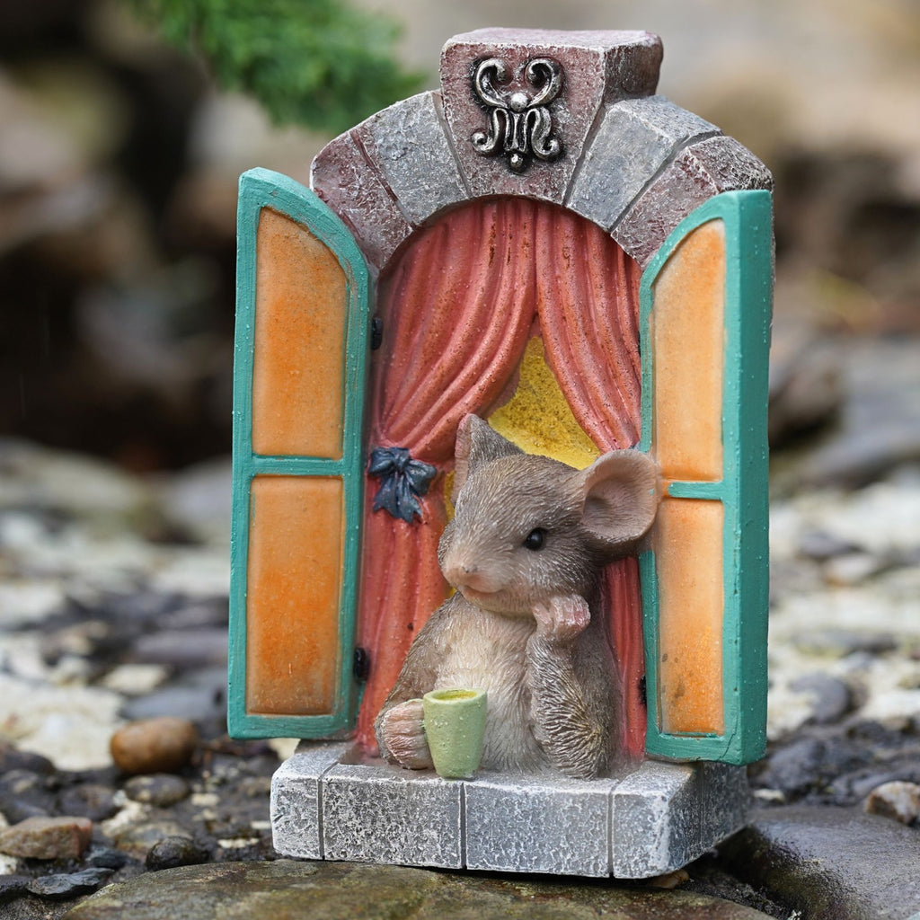 Mouse in Window Resin Statue