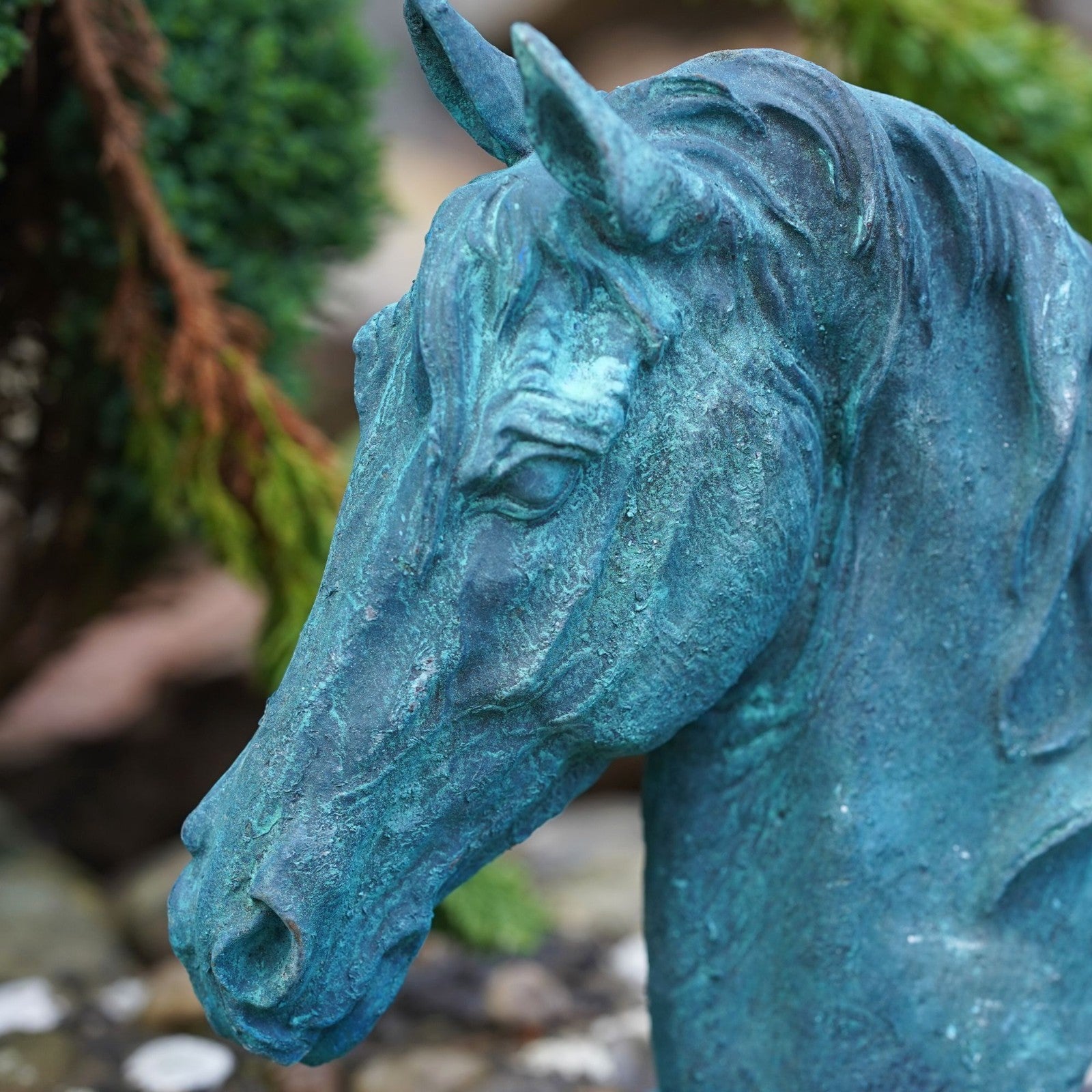 Cast Iron Horse Head Bust in Verdigris