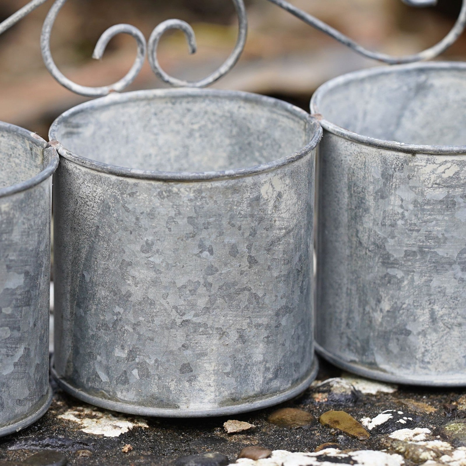Trio of Zinc Planters Hanging Metal Flower Pot