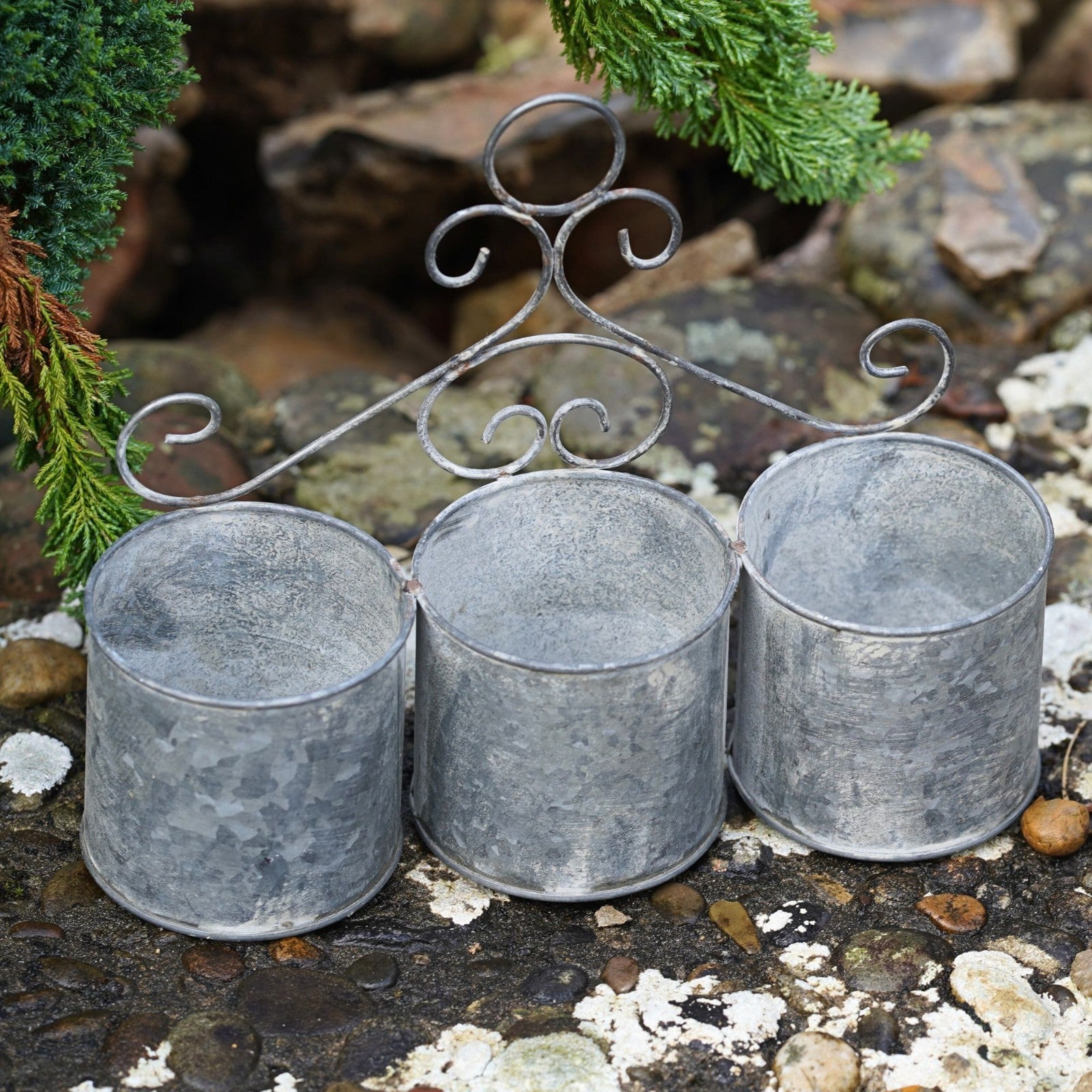 Trio of Zinc Planters Hanging Metal Flower Pot