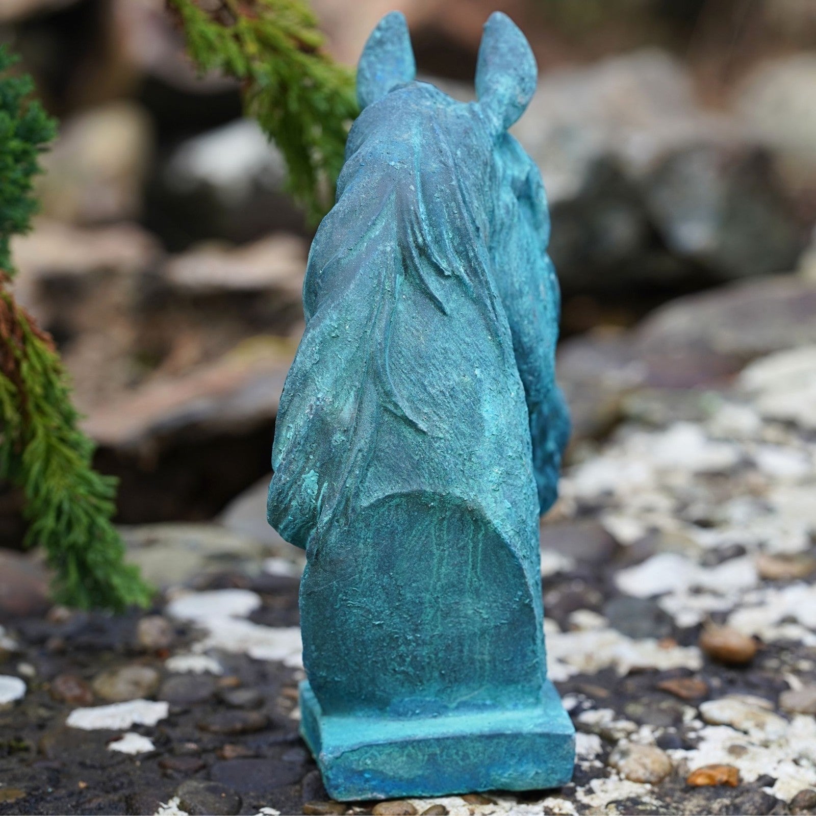 Cast Iron Horse Head Bust in Verdigris