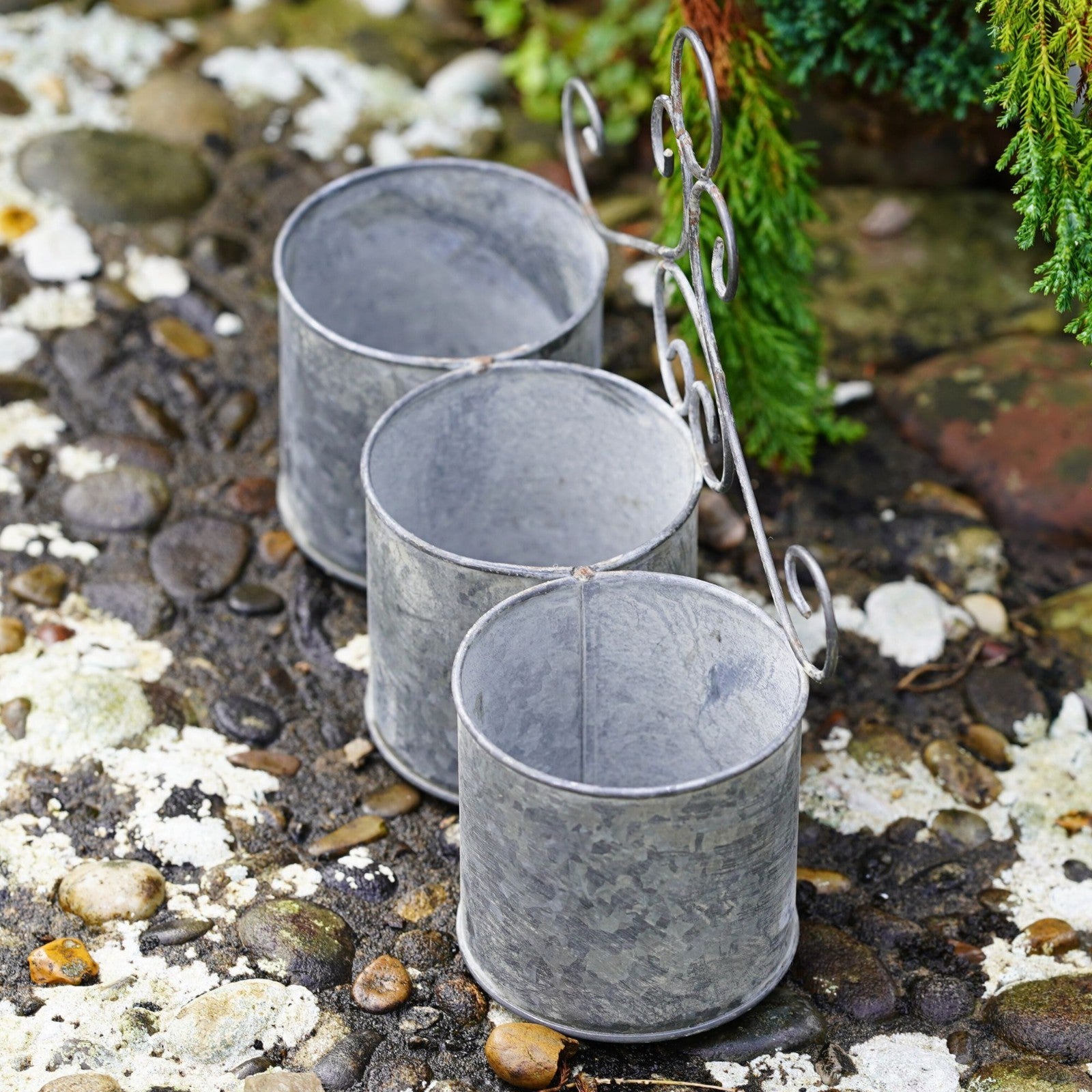 Trio of Zinc Planters Hanging Metal Flower Pot