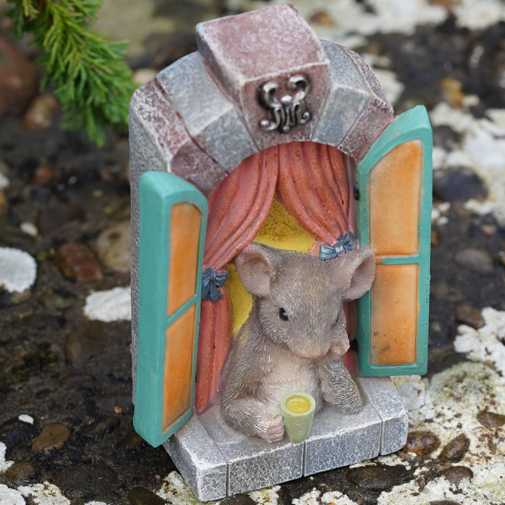 Mouse in Window Resin Statue