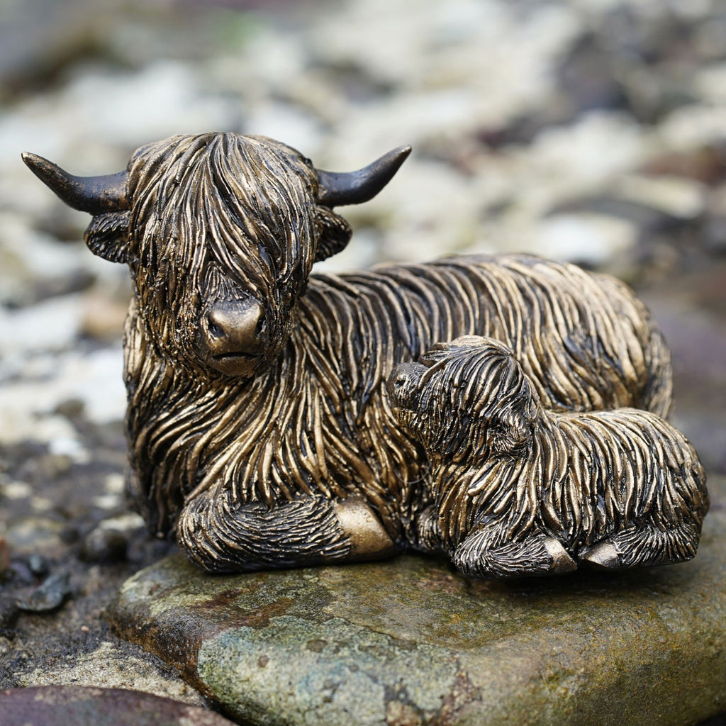 Highland Cow Family Resin Statue