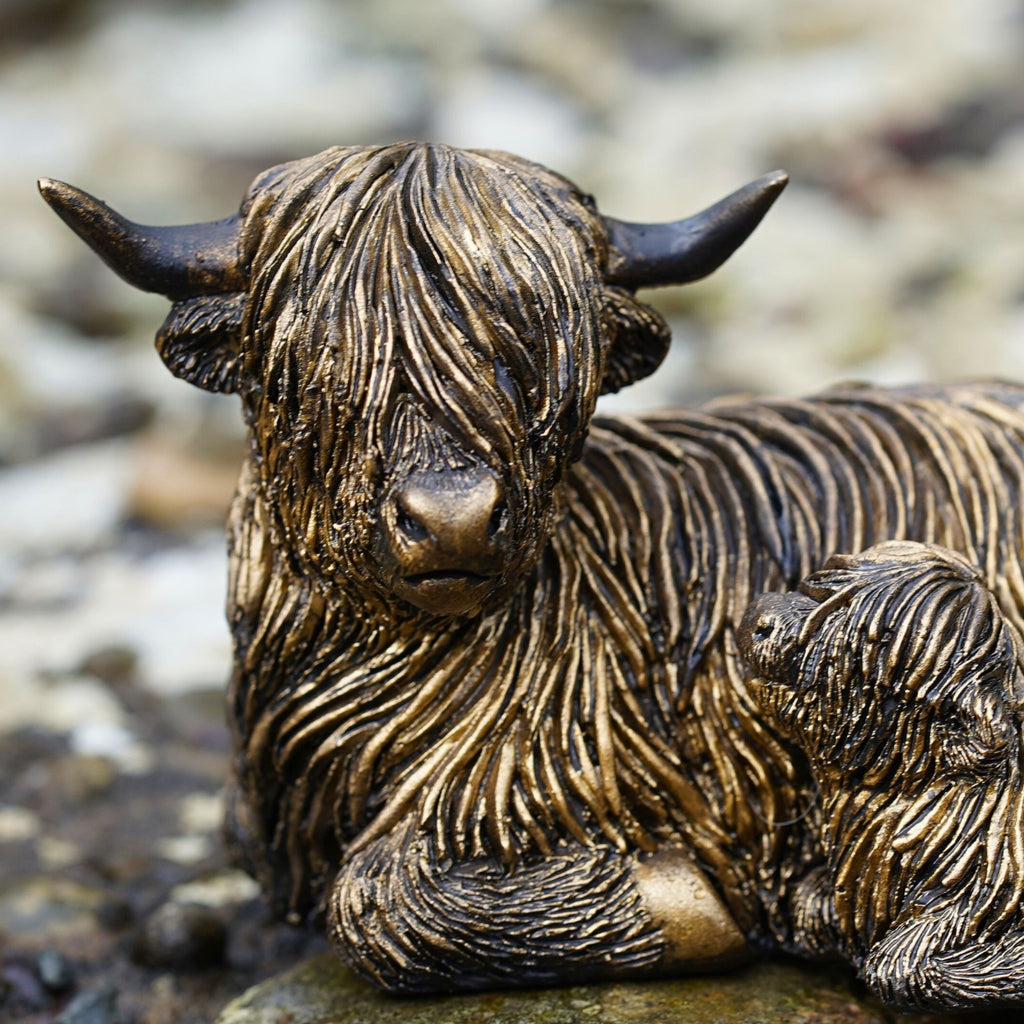 Highland Cow Family Resin Statue