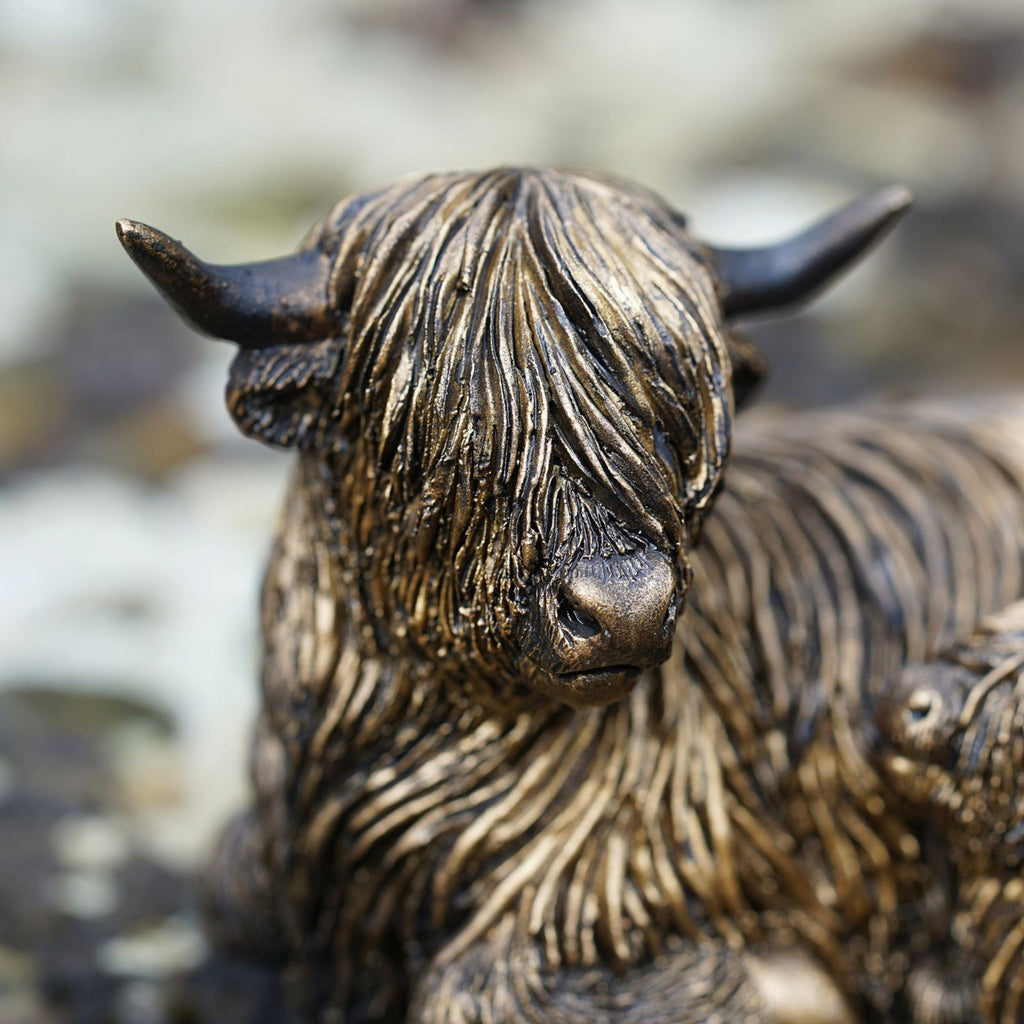 Highland Cow Family Resin Statue