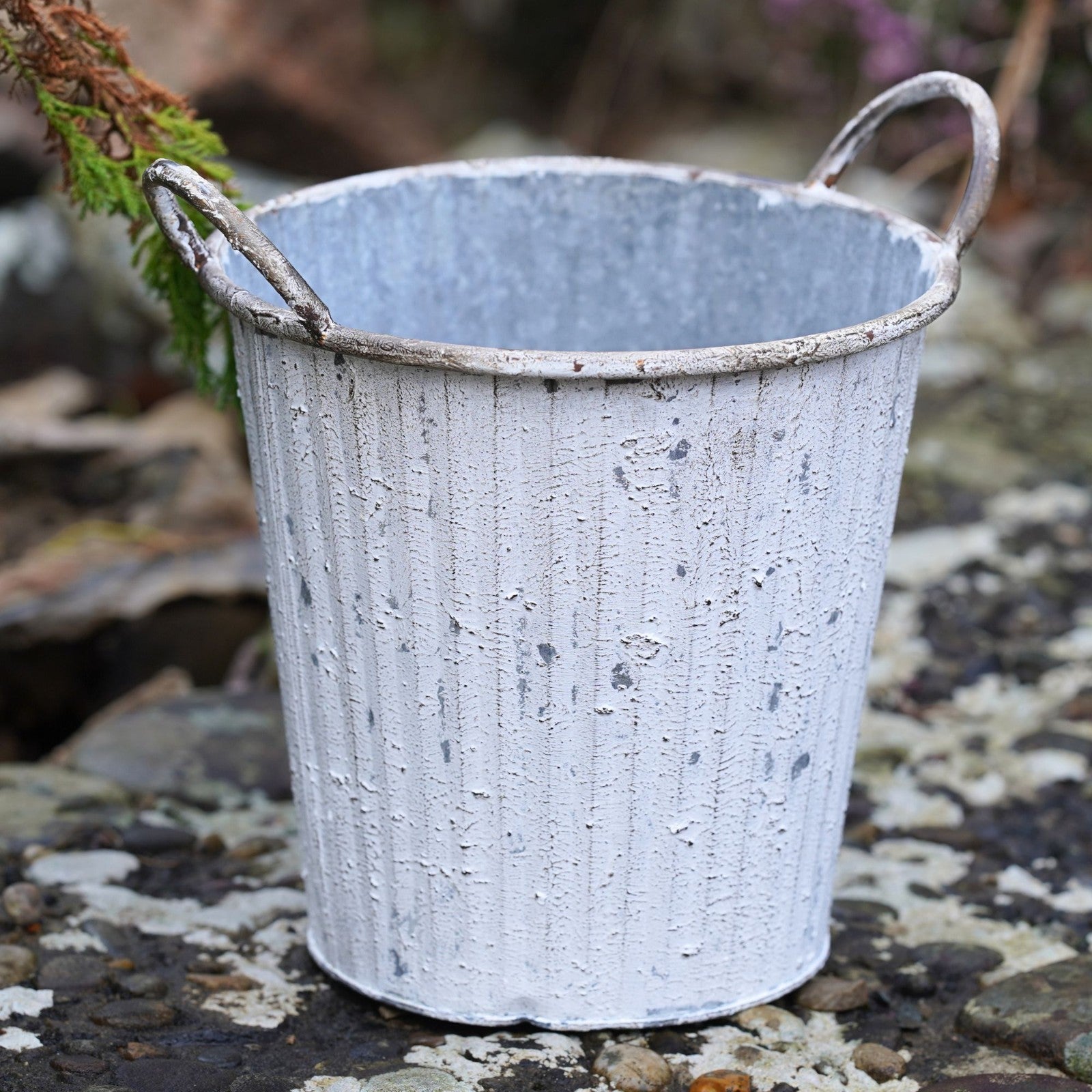 Zinc Metal Flower Pot Ribbed Planter with Handles