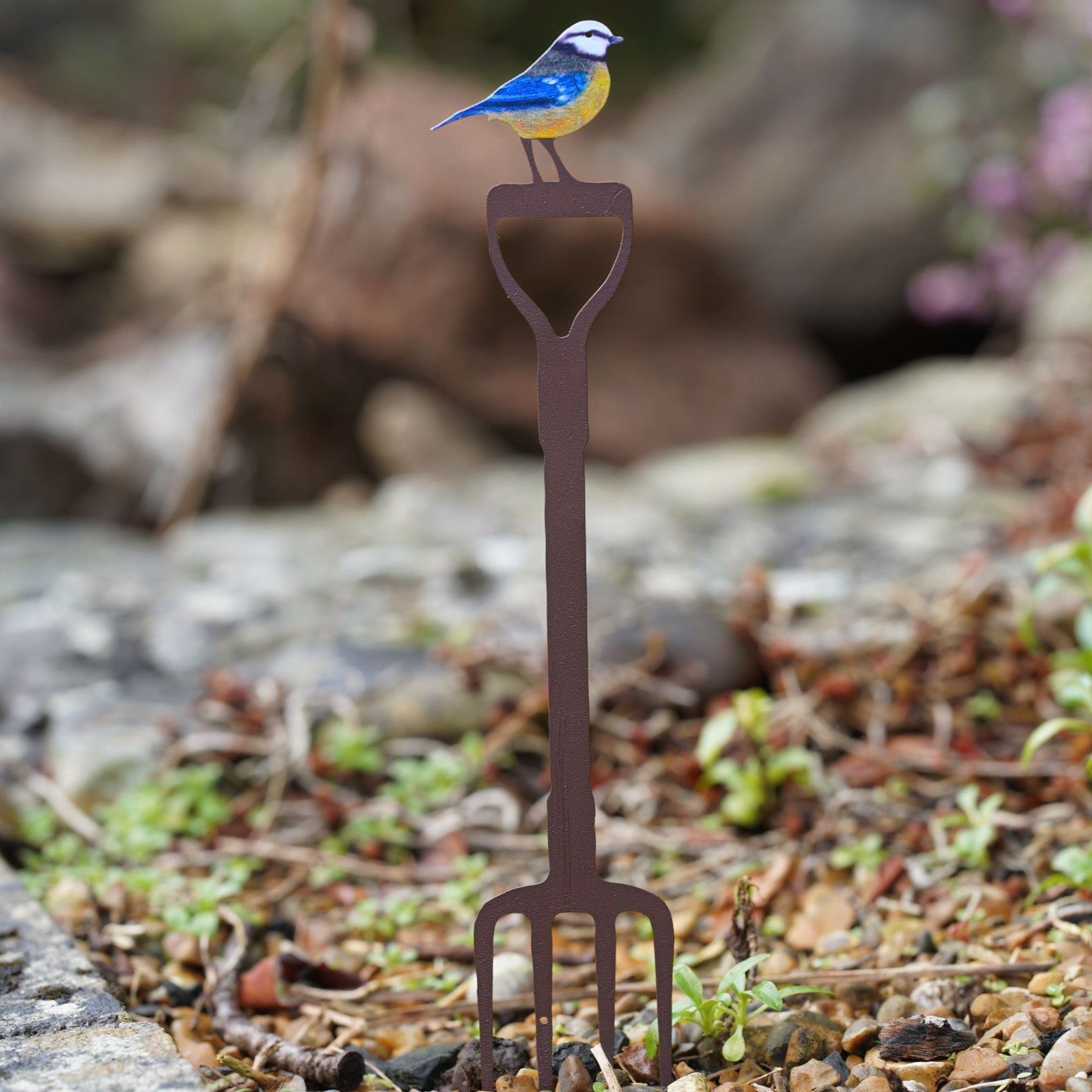 Mini Blue Tit on Fork Metal Garden Stake