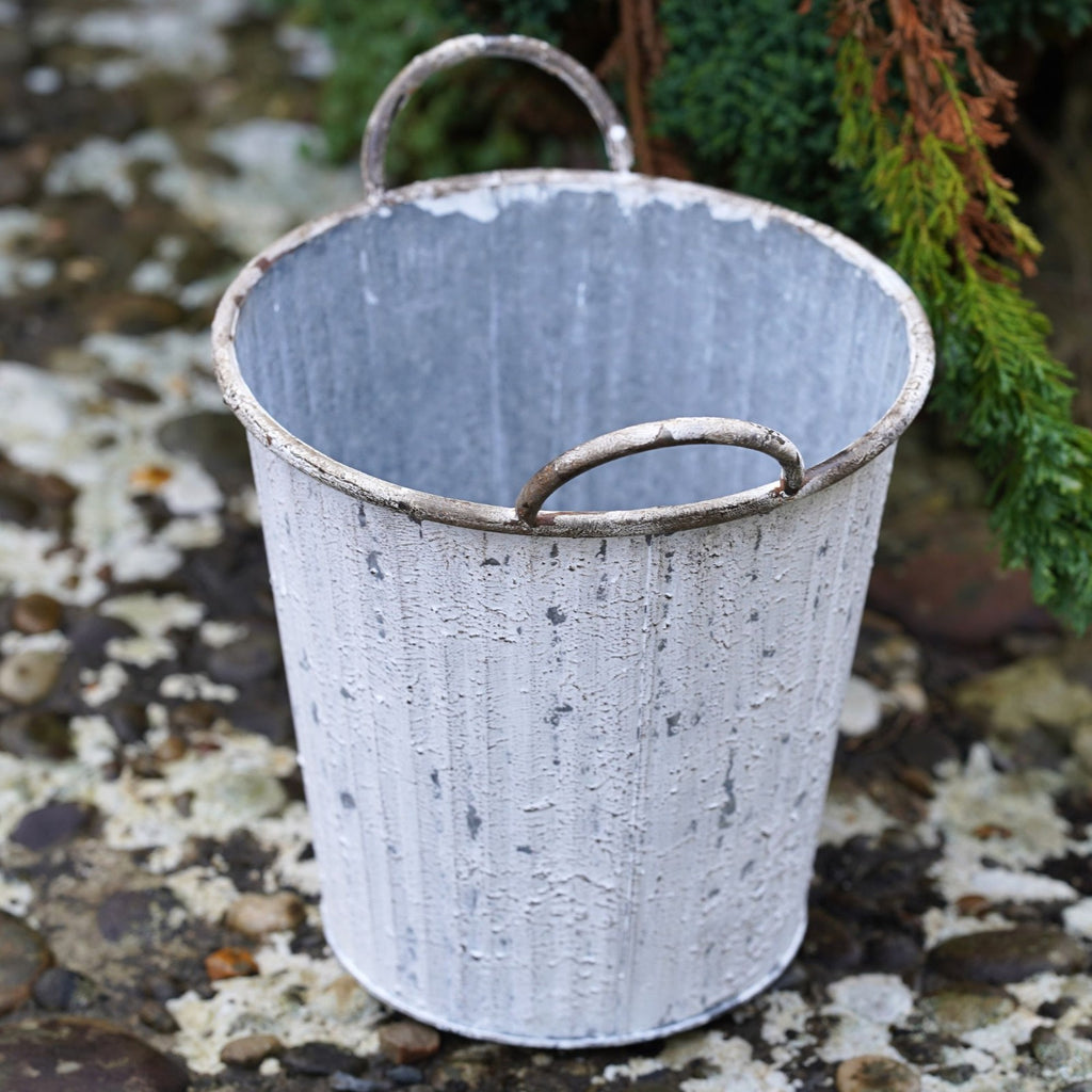 Zinc Metal Flower Pot Ribbed Planter with Handles