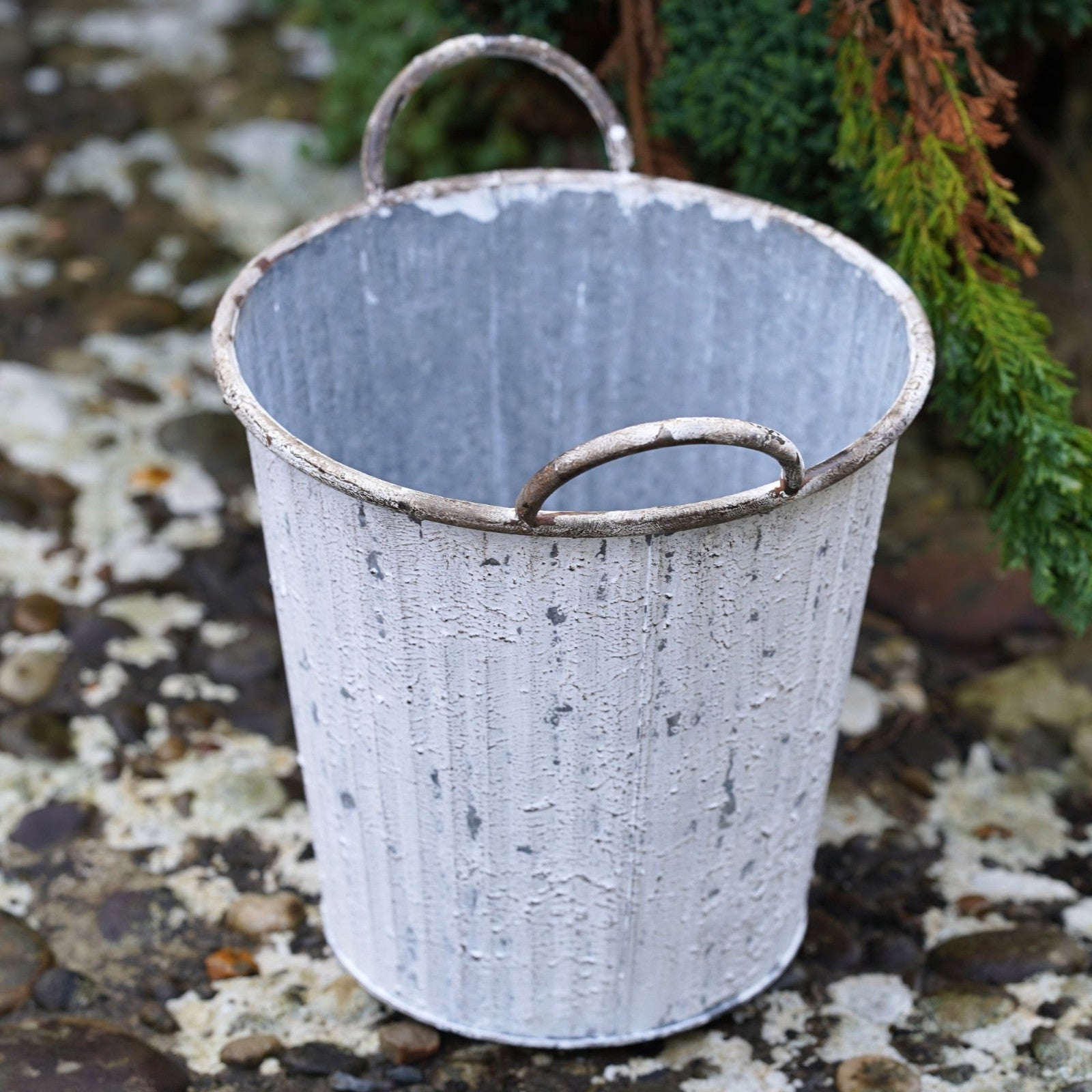 Zinc Metal Flower Pot Ribbed Planter with Handles