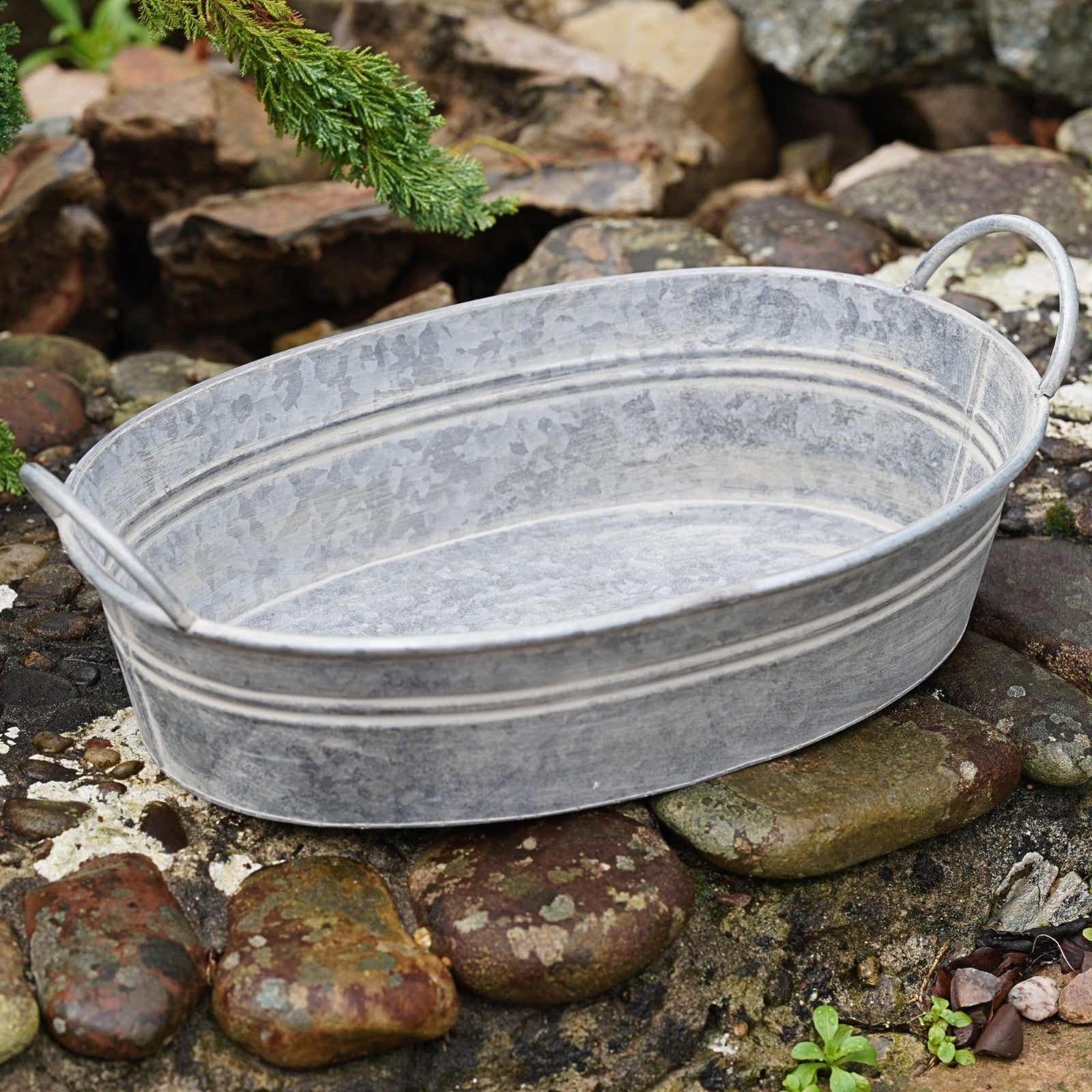 Zinc Metal Tray Planter with Handles