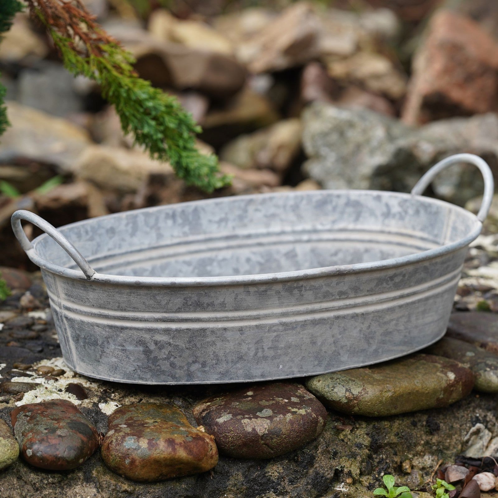 Zinc Metal Tray Planter with Handles