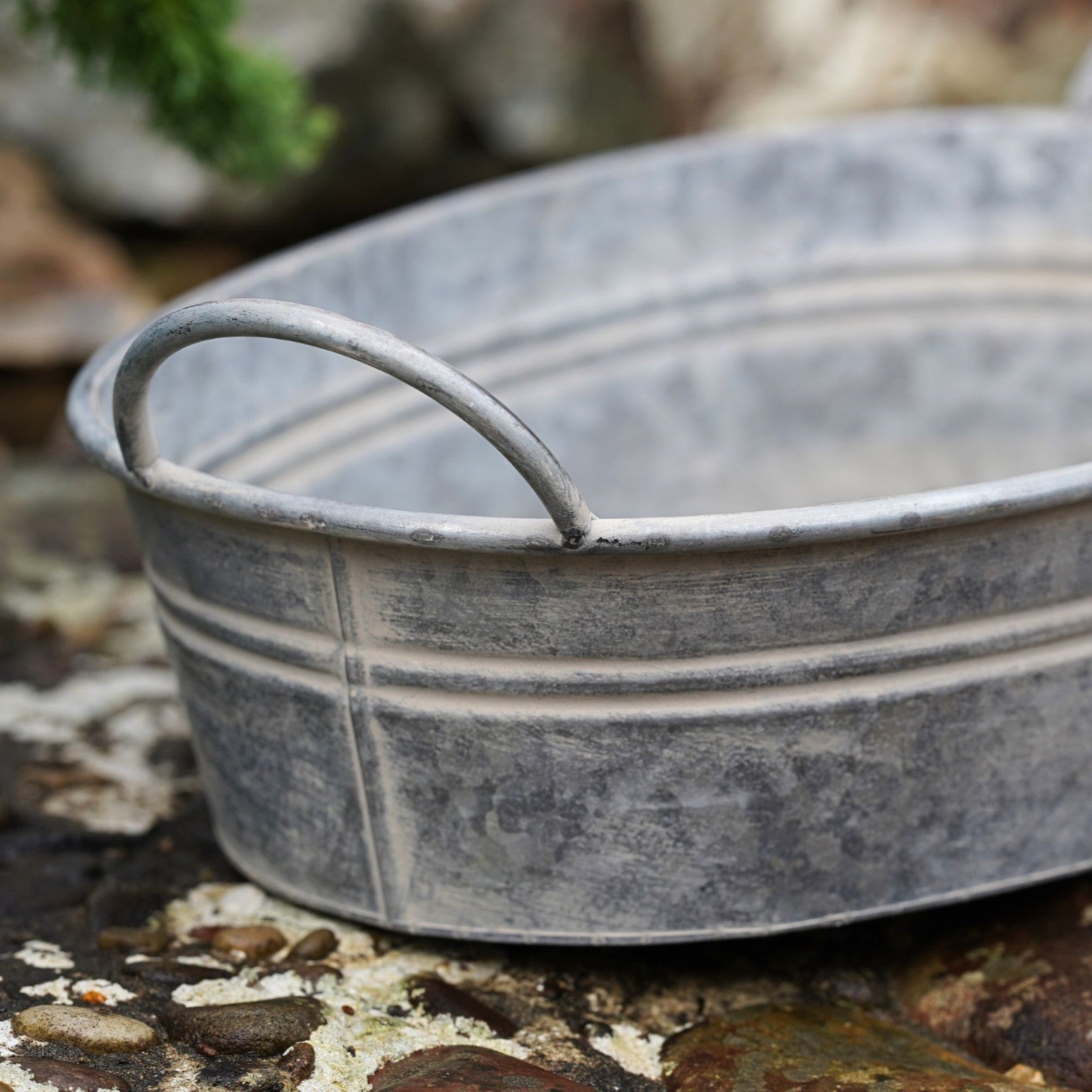 Zinc Metal Tray Planter with Handles