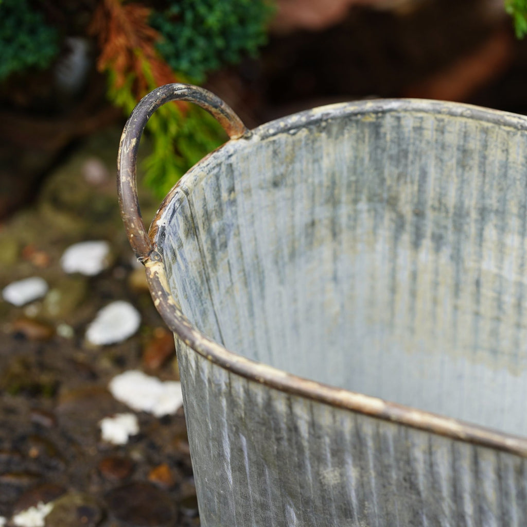 Zinc Metal Flower Pot Ribbed Planter with Handles