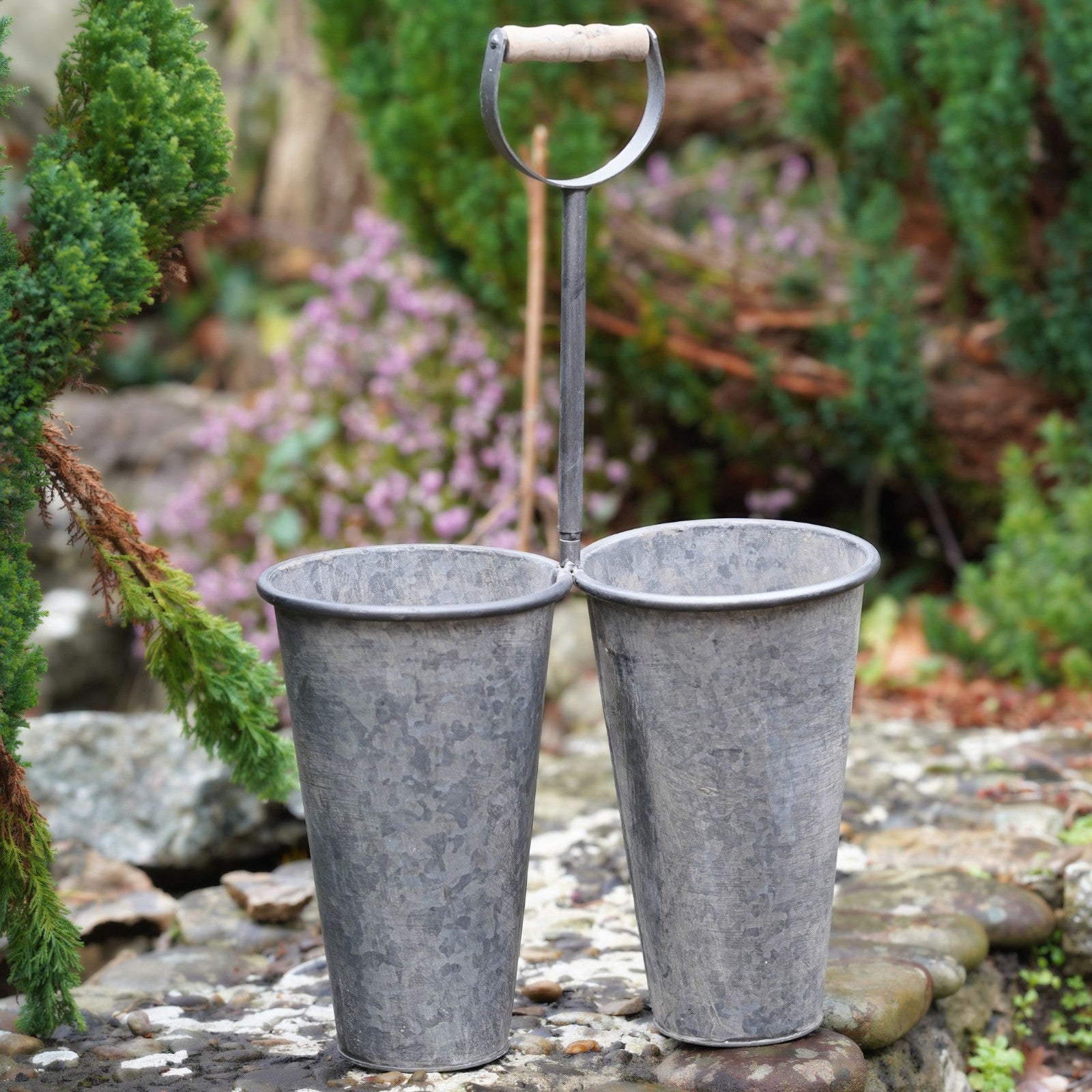 Zinc Metal Duo Planter with Handle