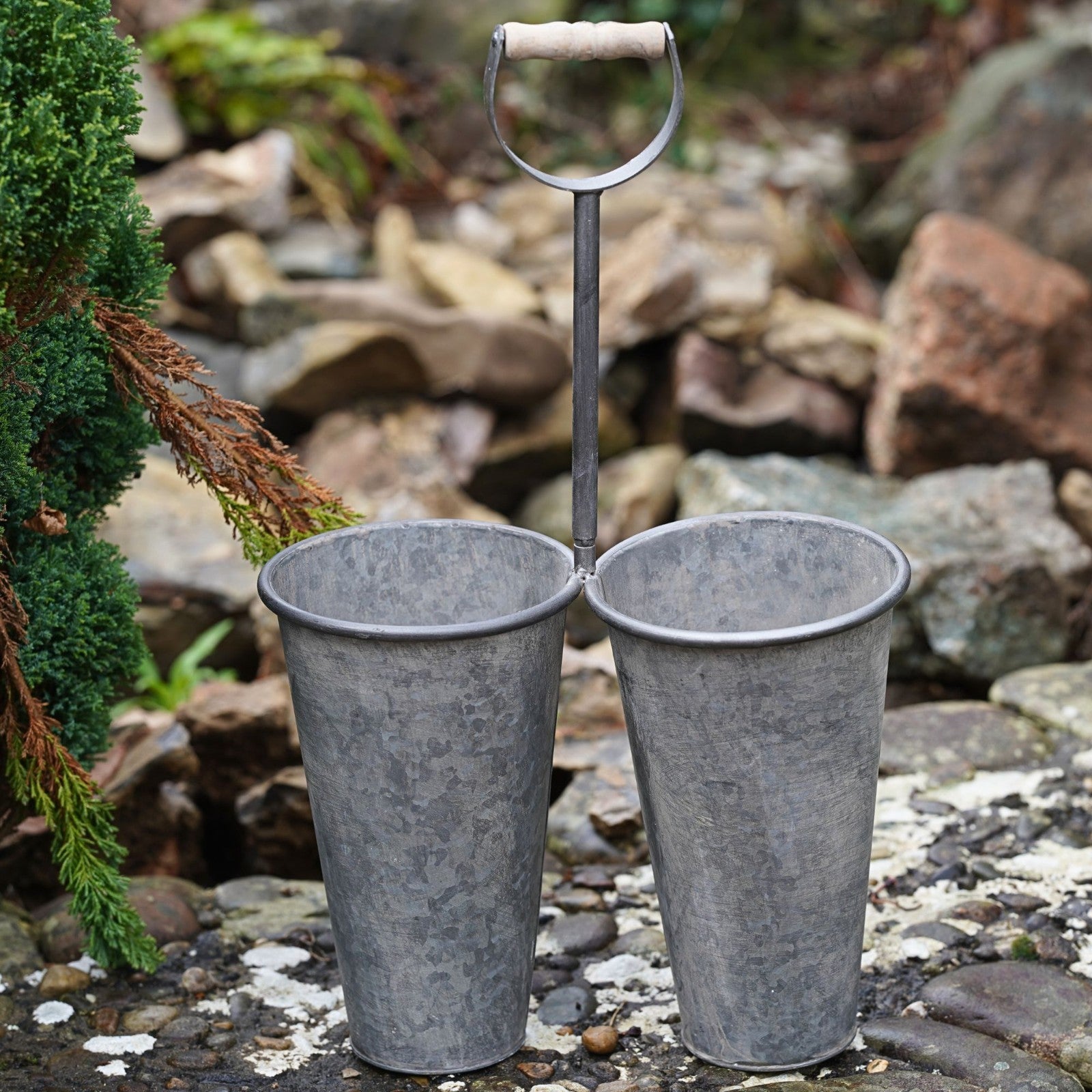 Zinc Metal Duo Planter with Handle