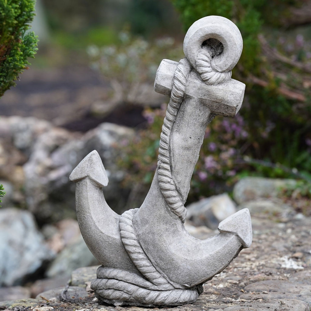 Large Stone Anchor Garden Statue | Nautical Outdoor Ornament
