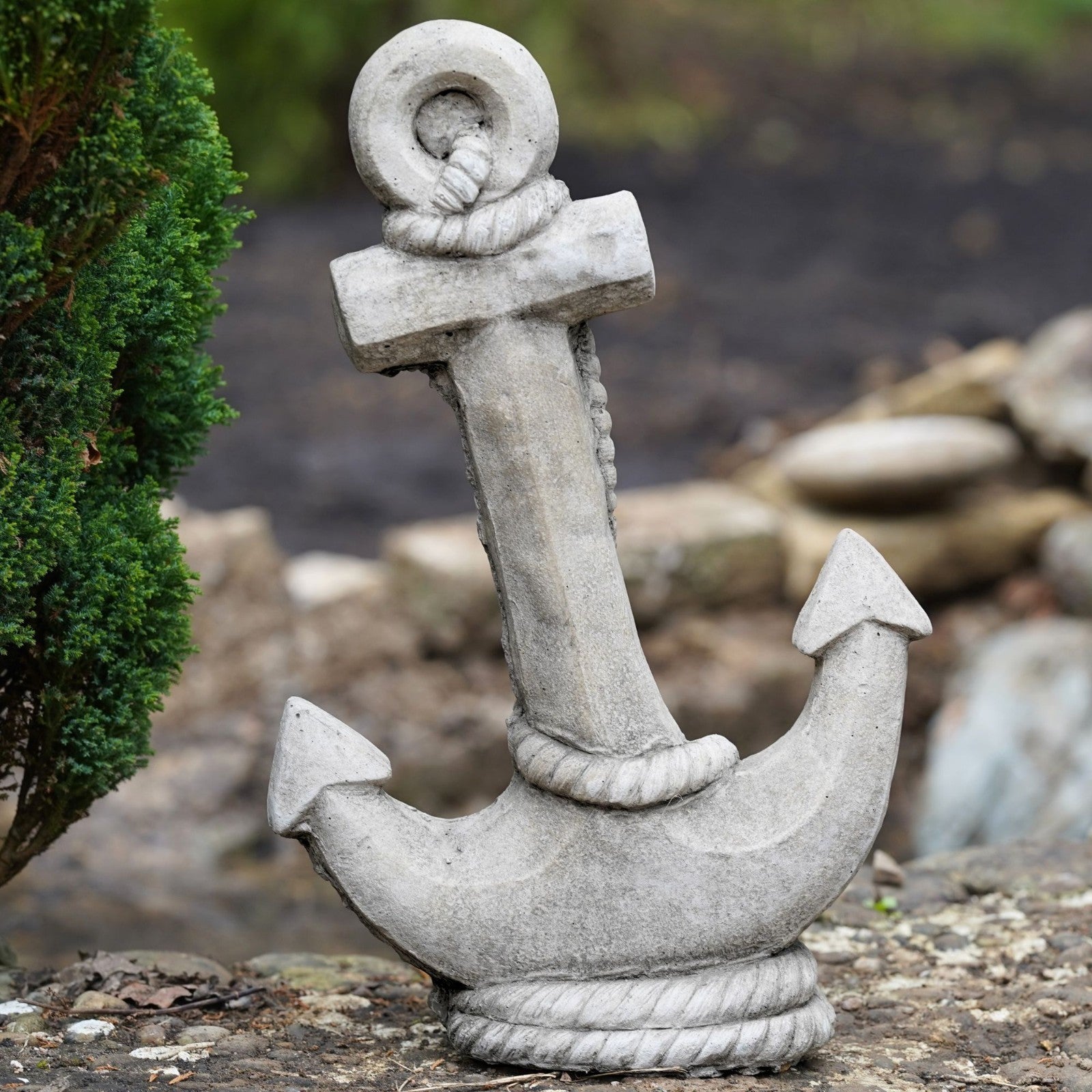 Large Stone Anchor Garden Statue | Nautical Outdoor Ornament