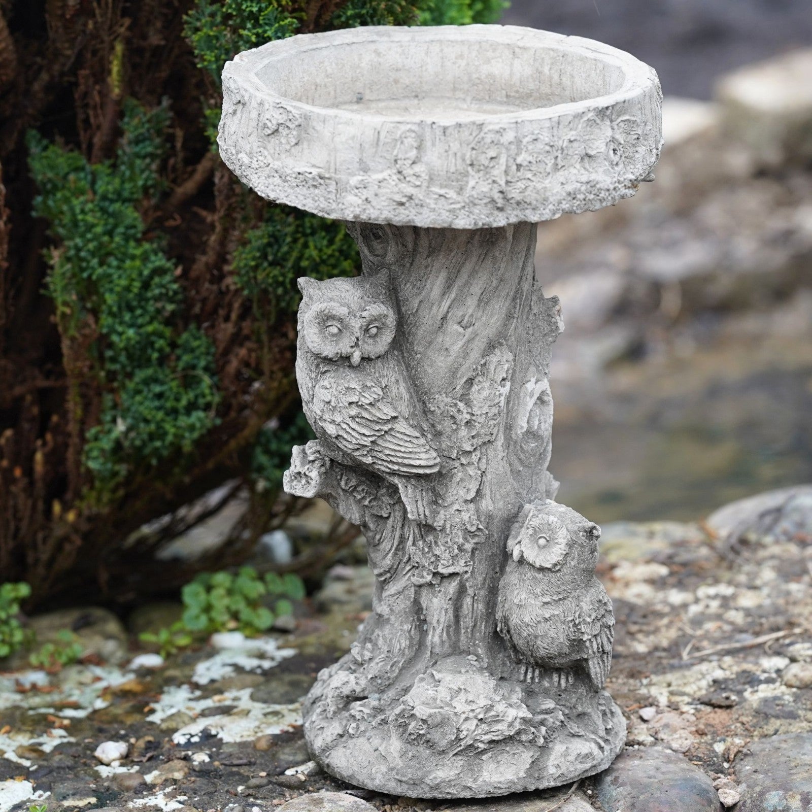 Owl Bird Bath Garden Stone Statue