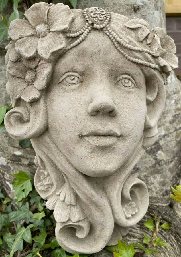 Art Deco Lady Wall Planter Stone Statue
