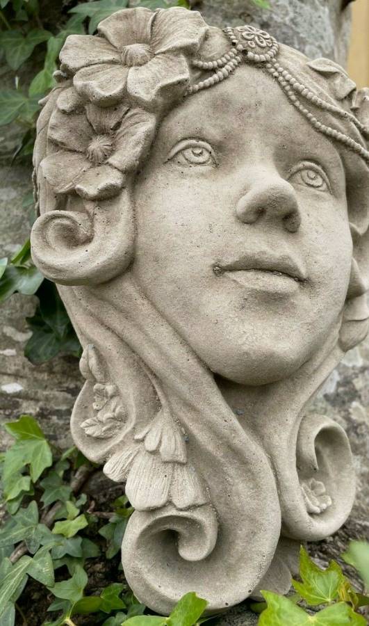 Art Deco Lady Wall Planter Stone Statue