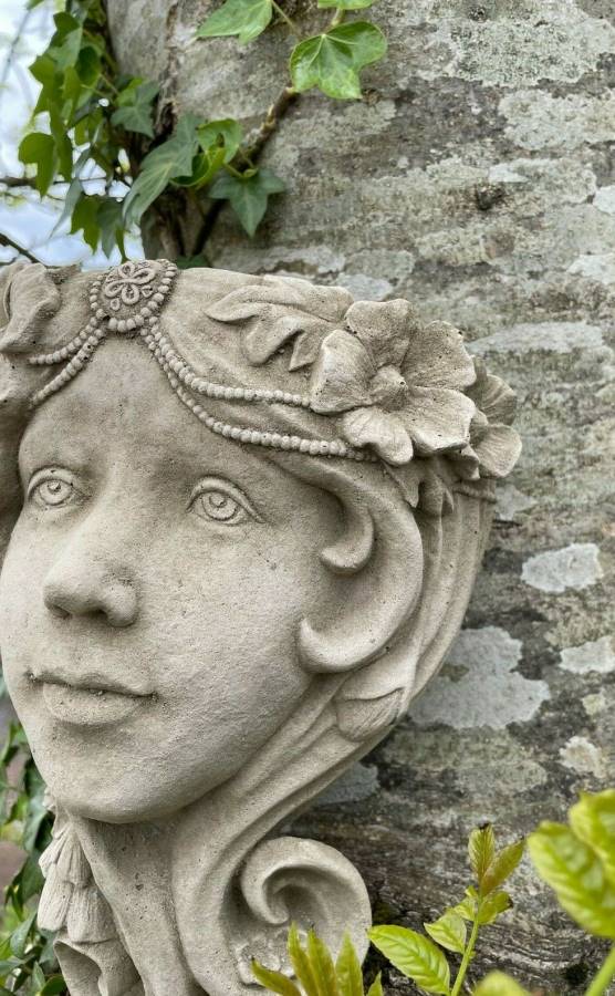 Art Deco Lady Wall Planter Stone Statue