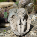 Thoughtful Cherub Stone Statue Outdoor Garden Ornament