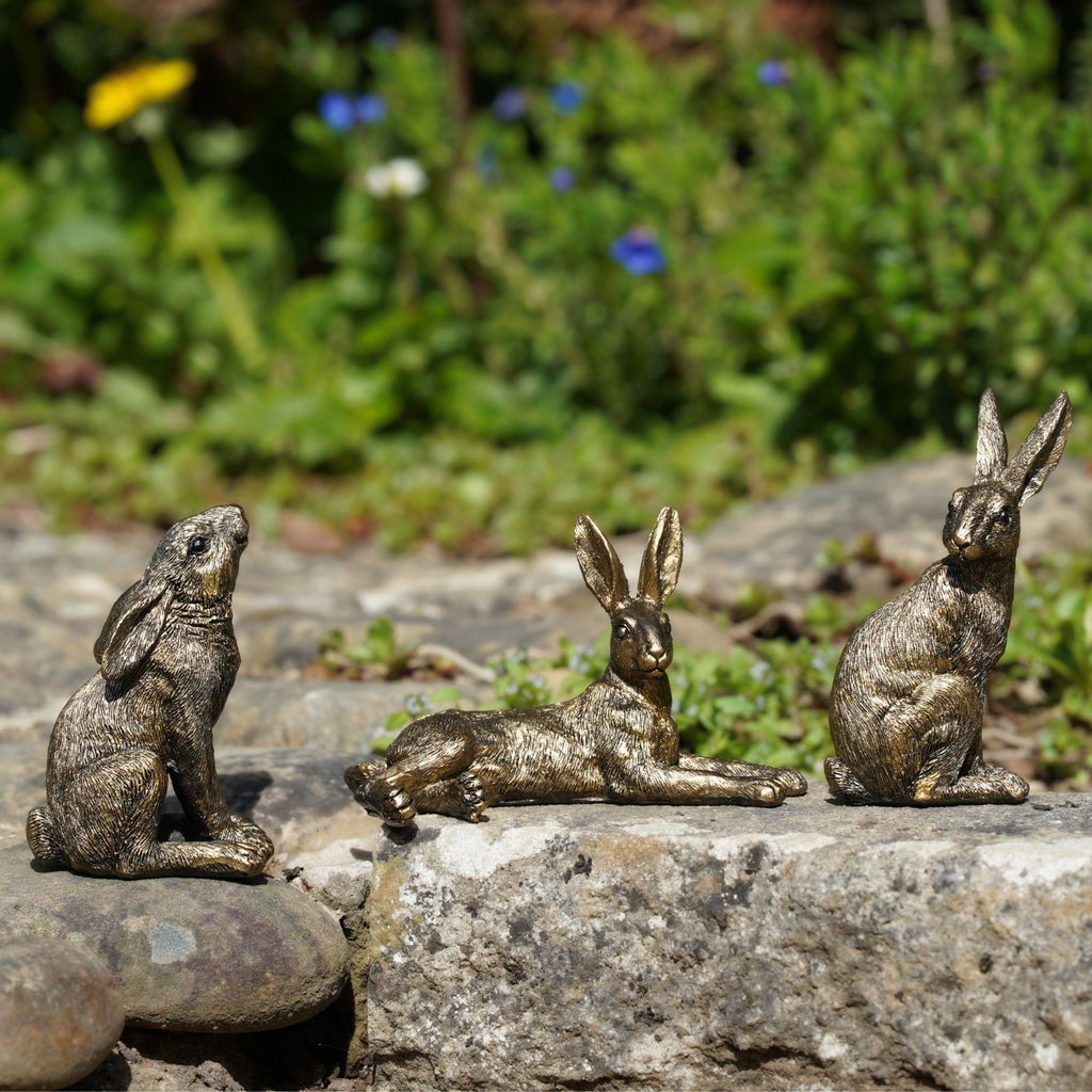 Set of 3 Mini Hare Ornaments | Gold Resin Rabbit Figurines