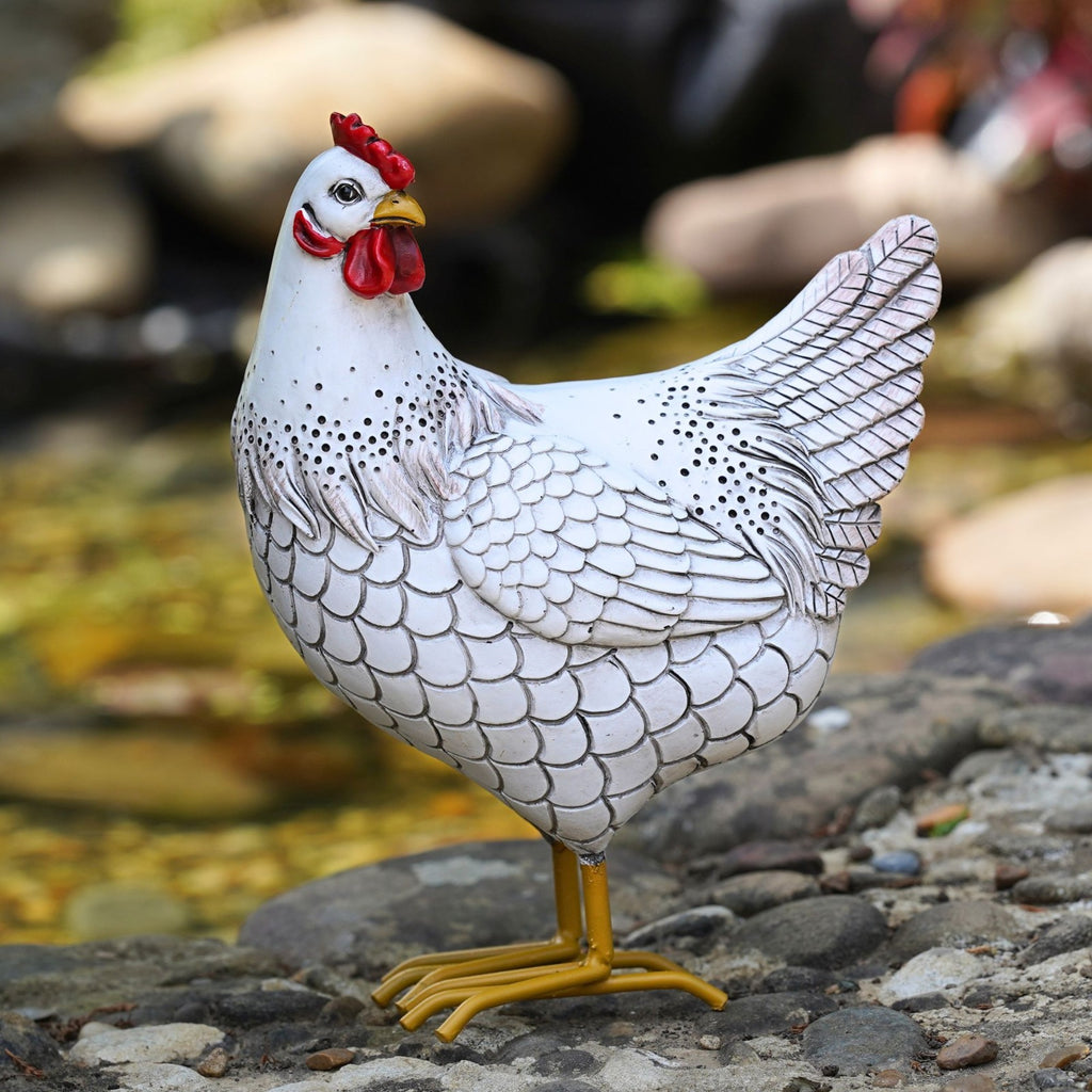 White Hen Chicken Resin Statue
