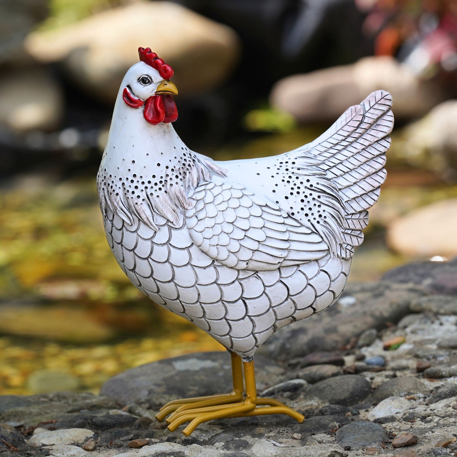 White Hen Chicken Resin Statue