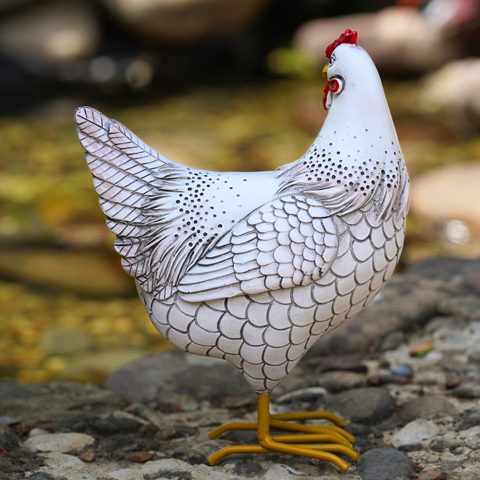 White Hen Chicken Resin Statue