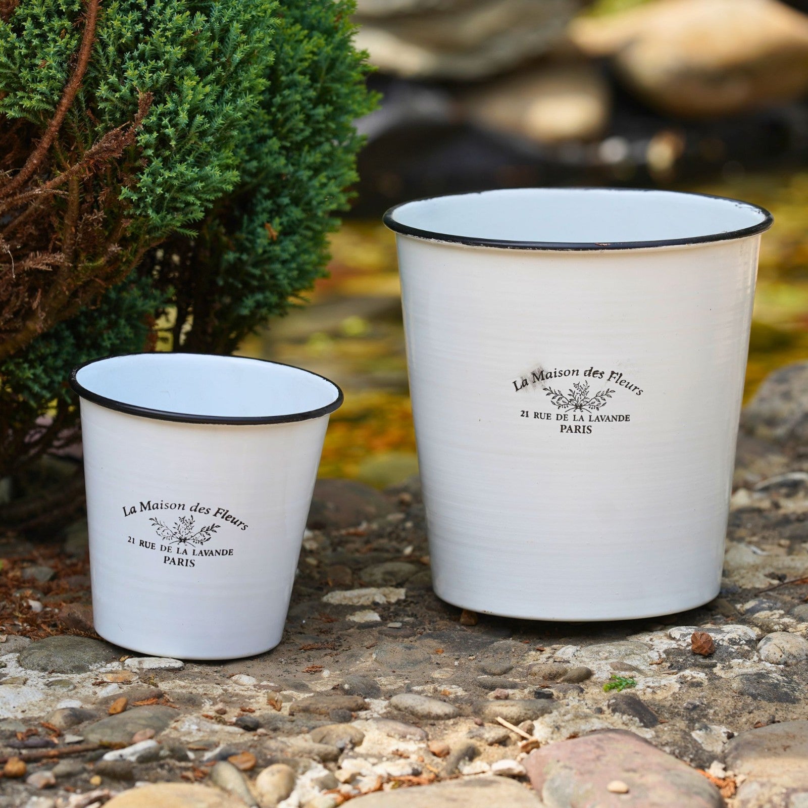 Set of 2 French Vintage Metal Plant Pots