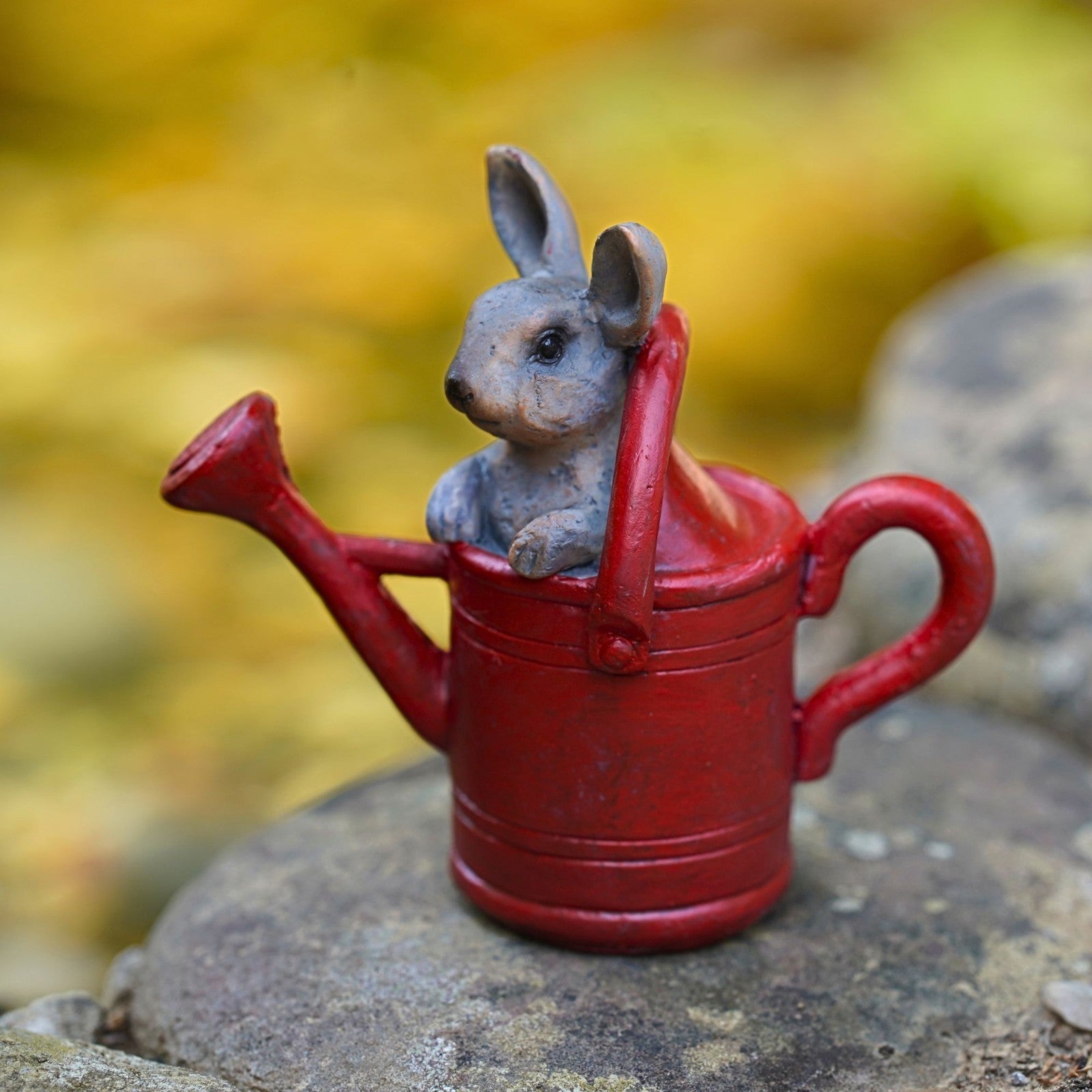 Mouse in Watering Can Red Resin Statue