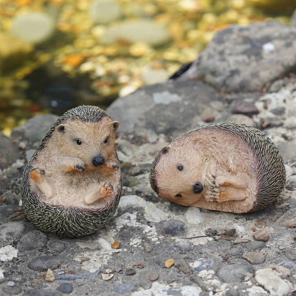 Pair of Hedgehogs Resin Statue Figurine Garden Ornament