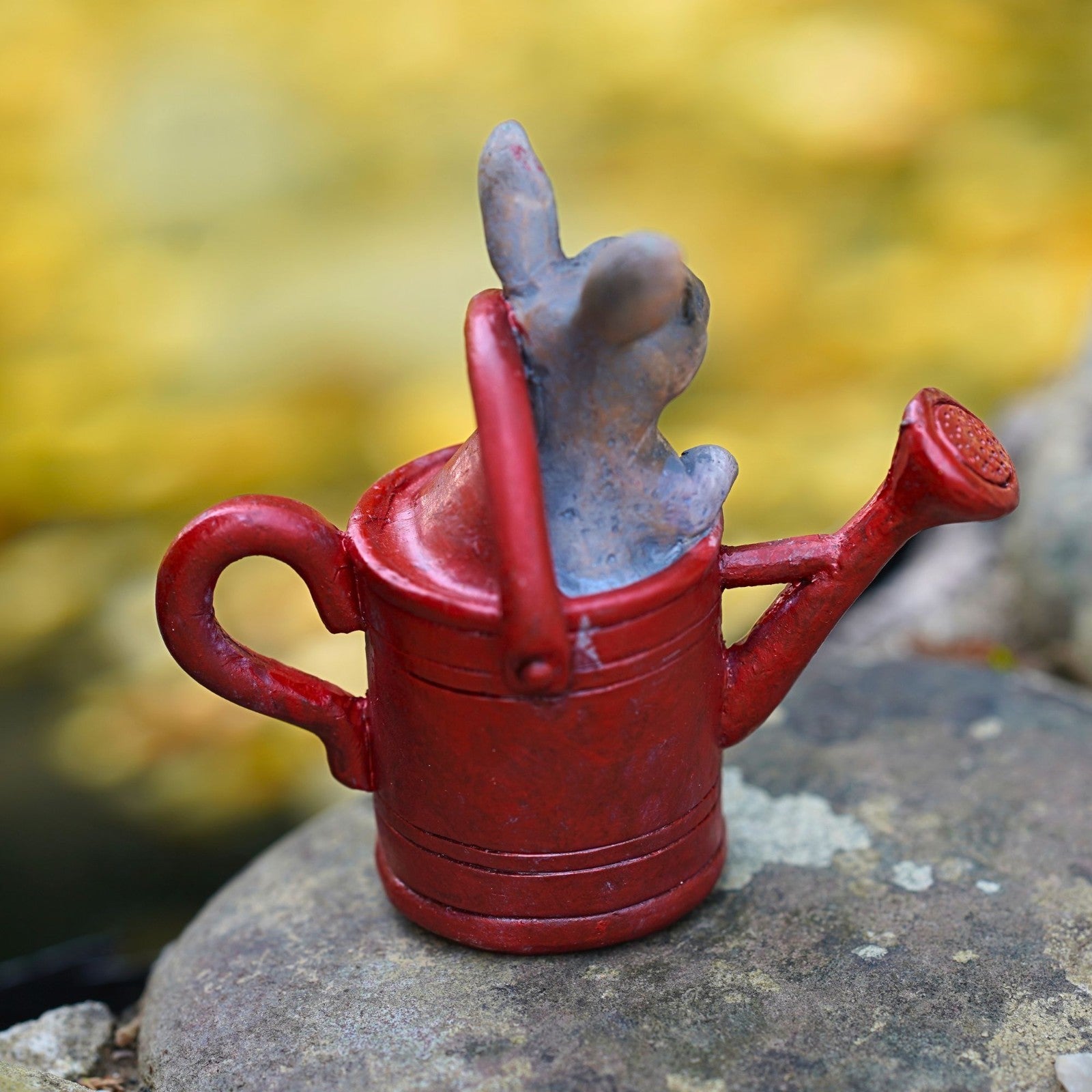 Mouse in Watering Can Red Resin Statue