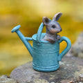 Mouse in Watering Can Blue Resin Statue
