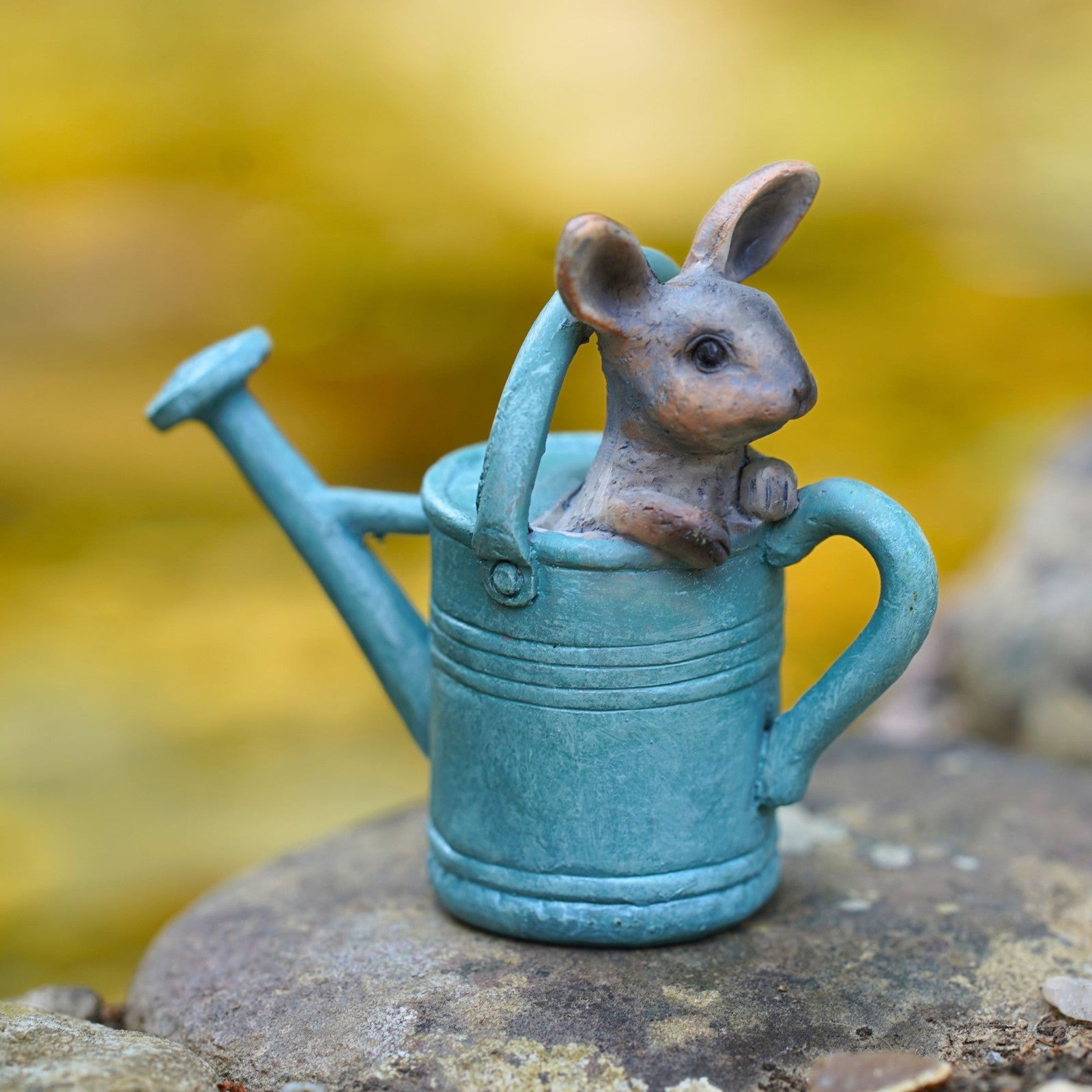 Mouse in Watering Can Blue Resin Statue