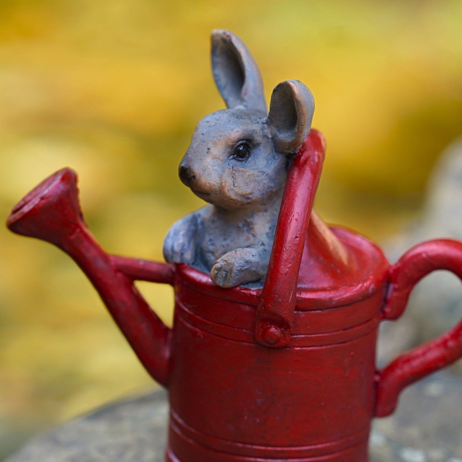 Mouse in Watering Can Red Resin Statue