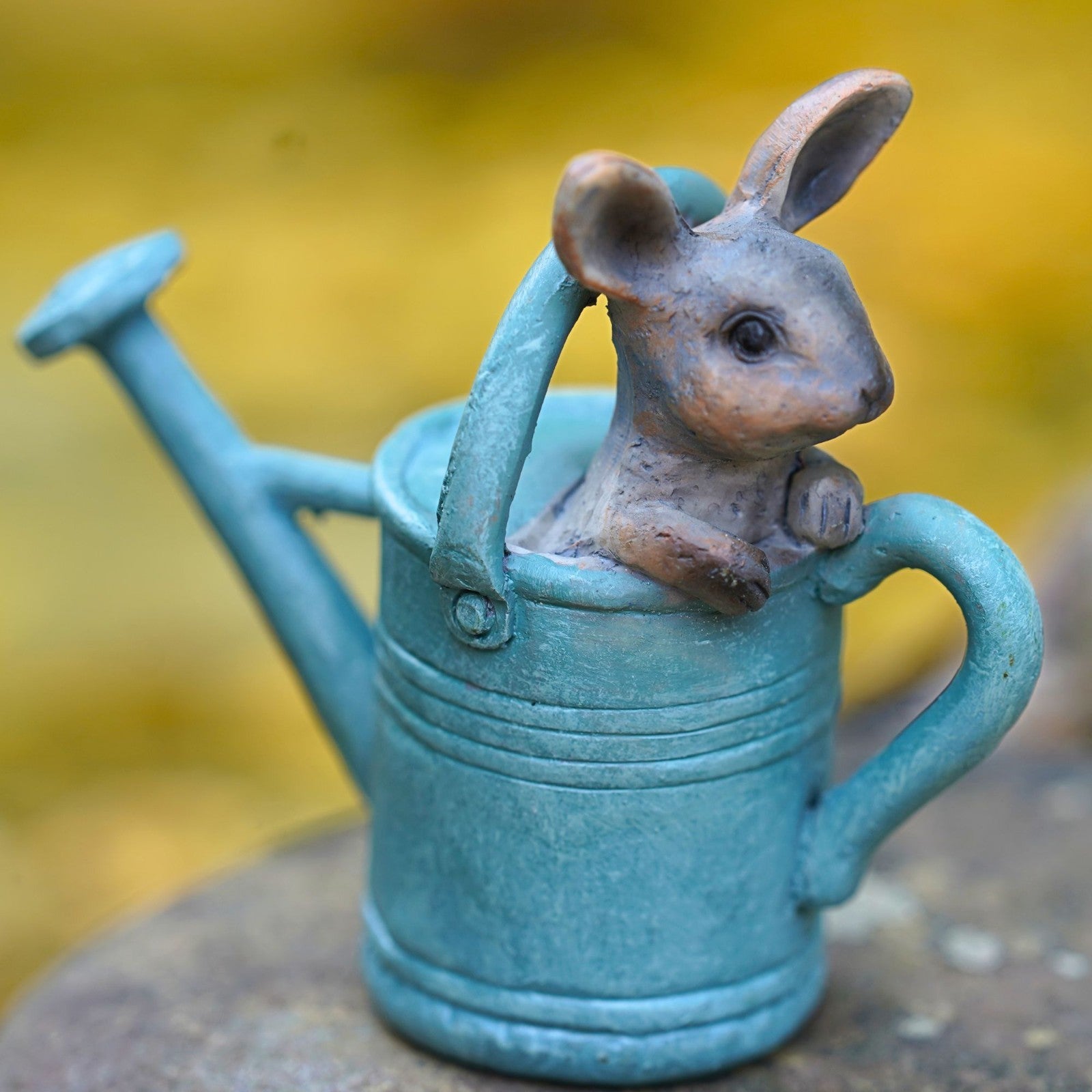 Mouse in Watering Can Blue Resin Statue