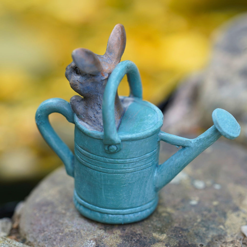 Mouse in Watering Can Blue Resin Statue