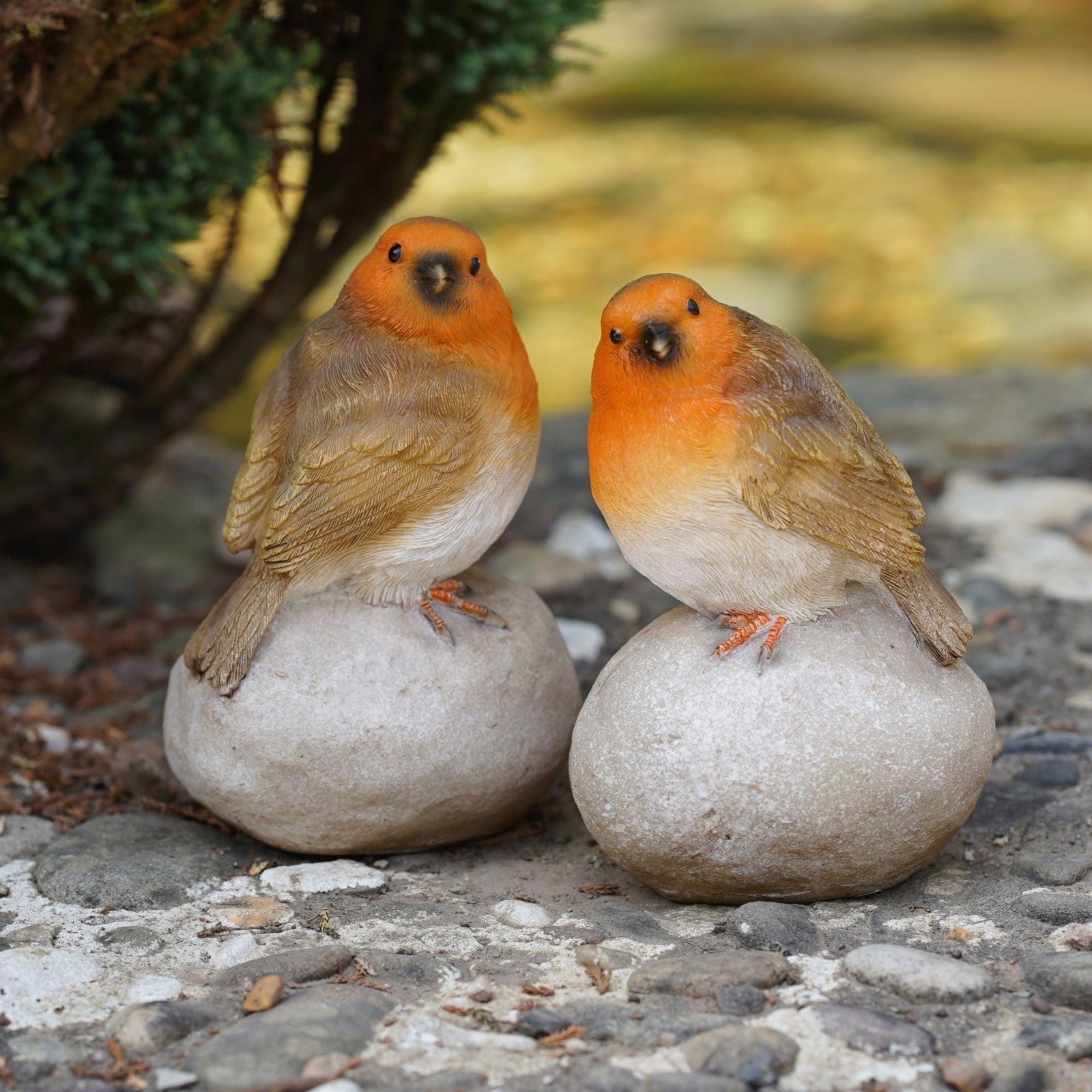 Robin on Stone Pair Resin Statue