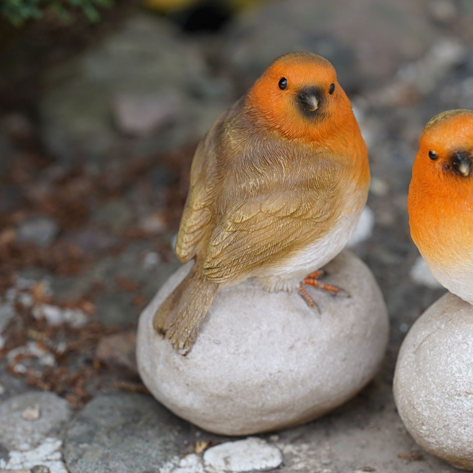 Robin on Stone Pair Resin Statue